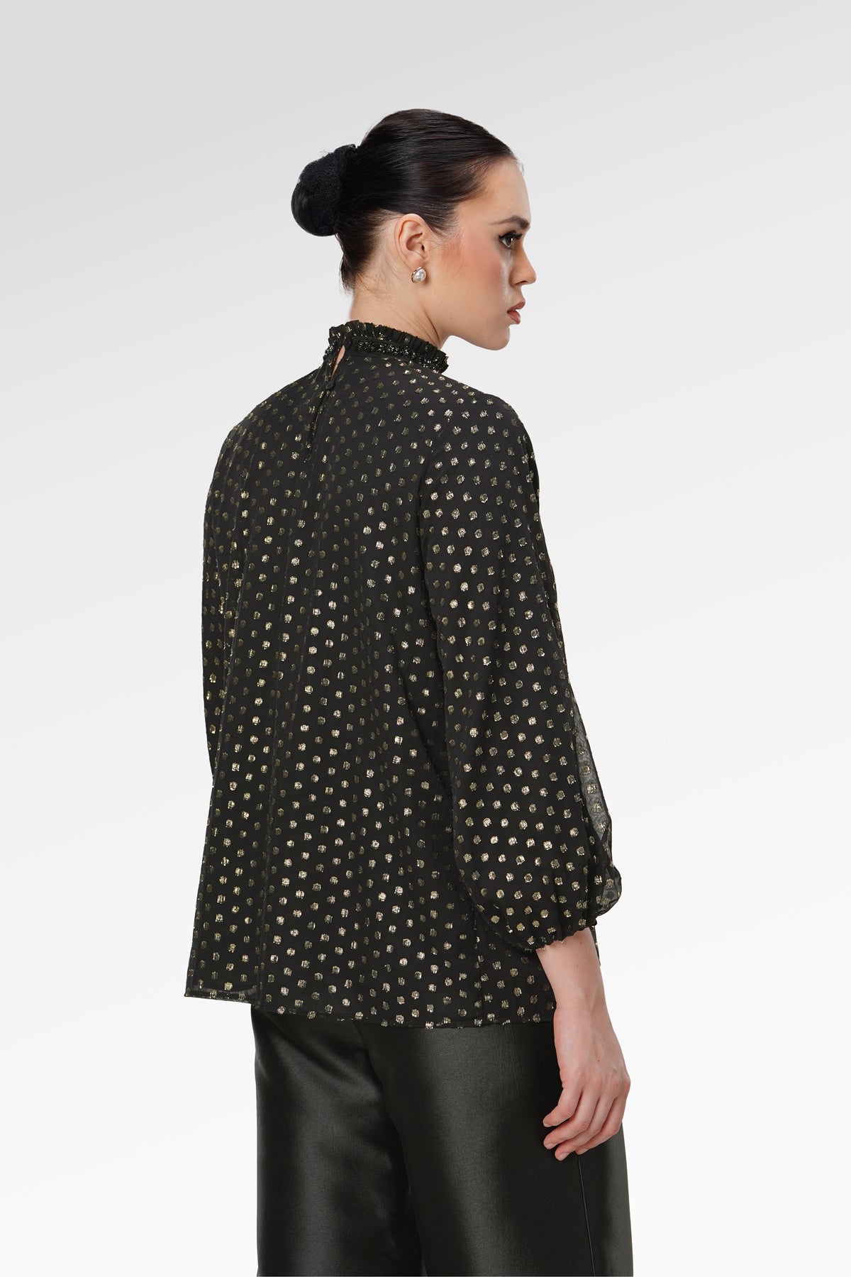 Blooming Eid Polka Dot Blouse - Black Iris
