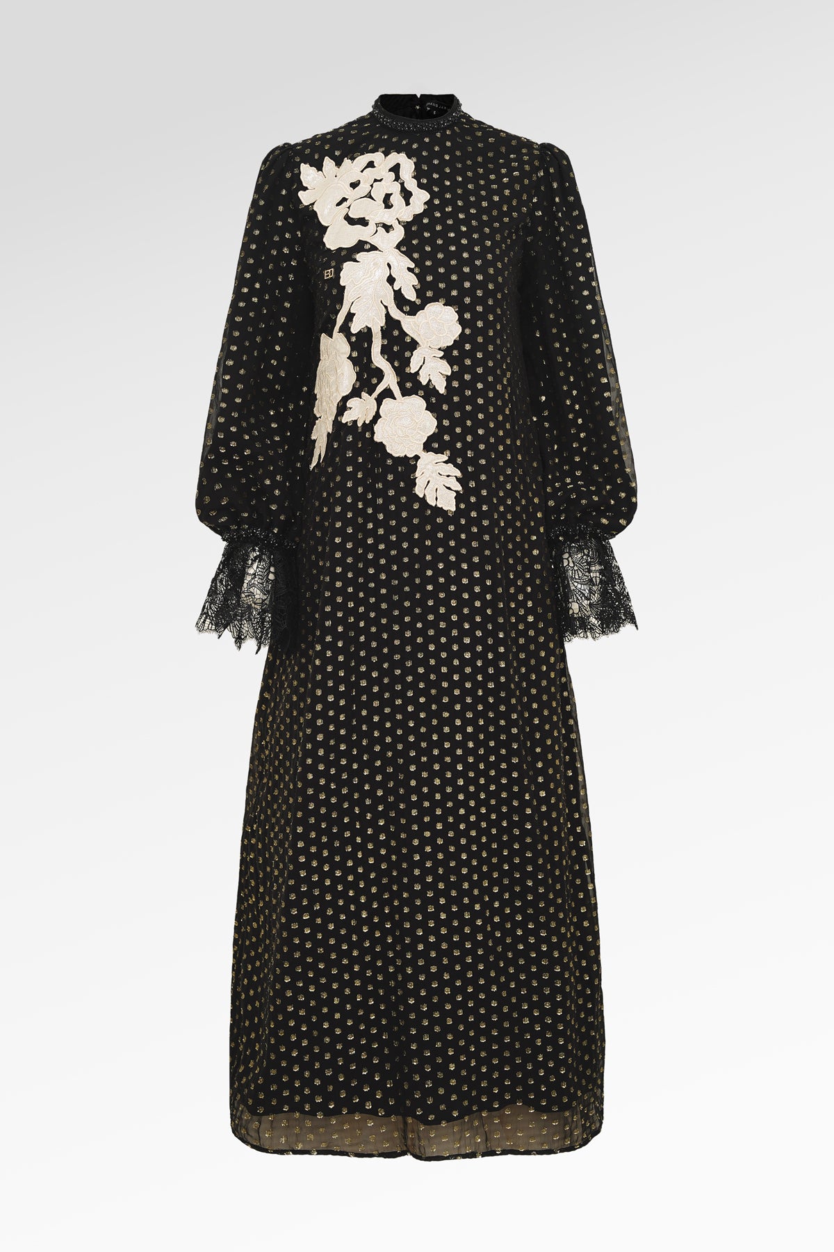 Blooming Eid Polka Dot Dress - Black Iris