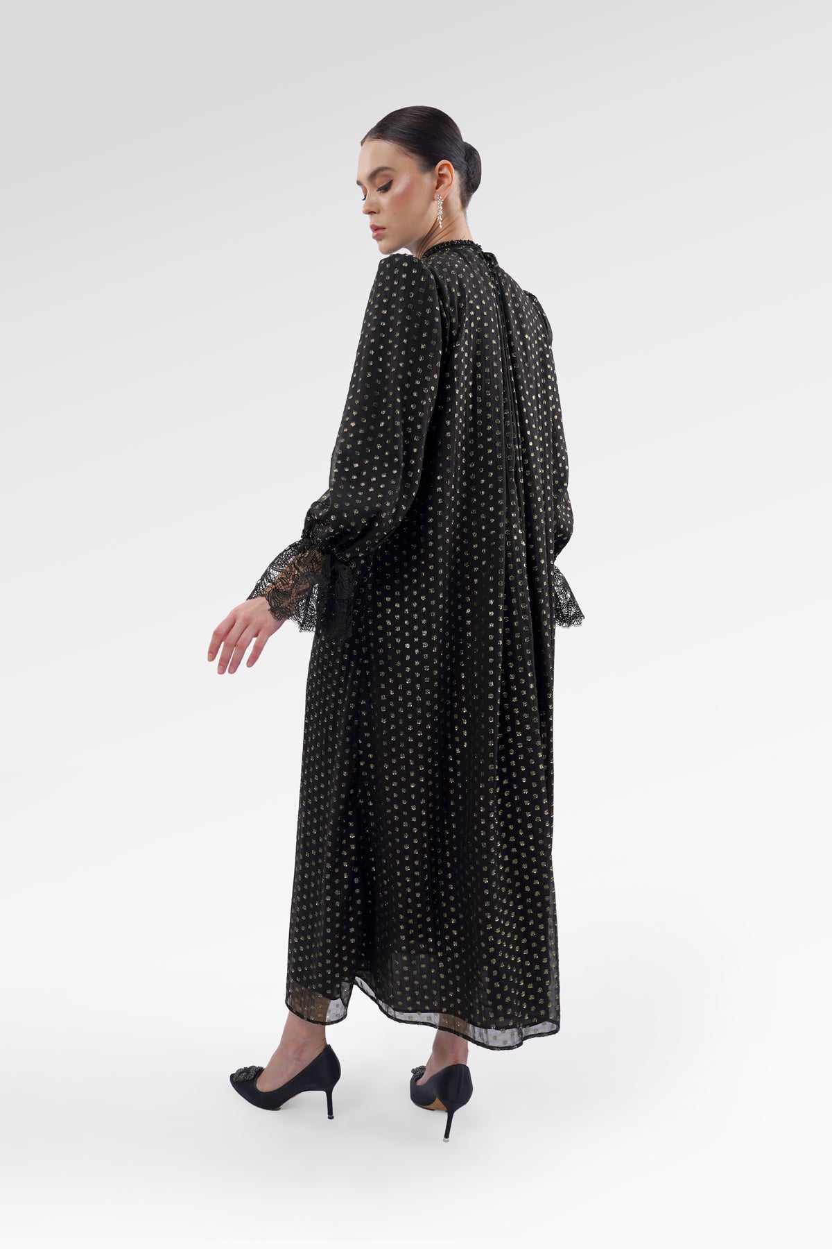 Blooming Eid Polka Dot Dress - Black Iris