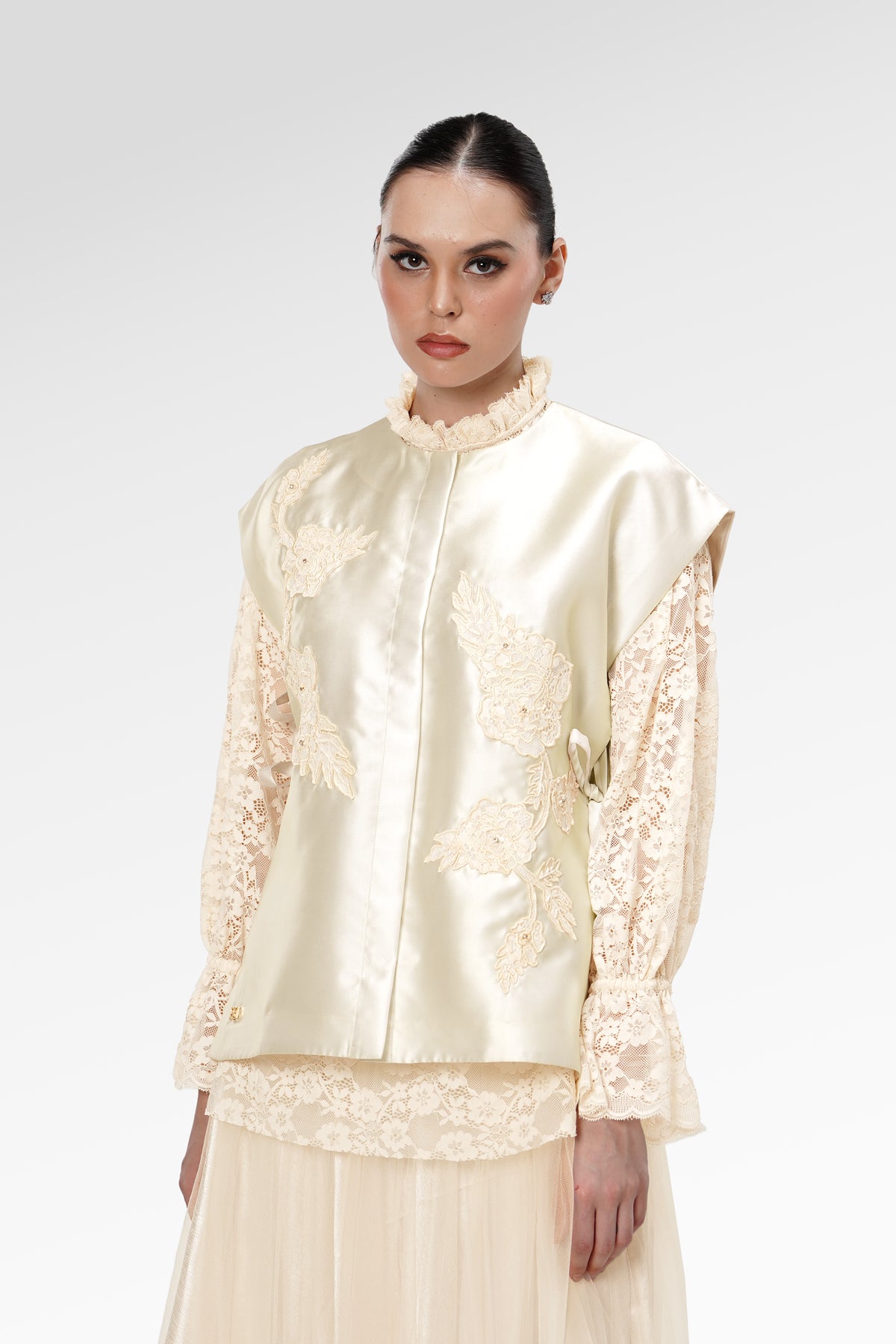Blooming Eid Set Lace Vest - Daisy