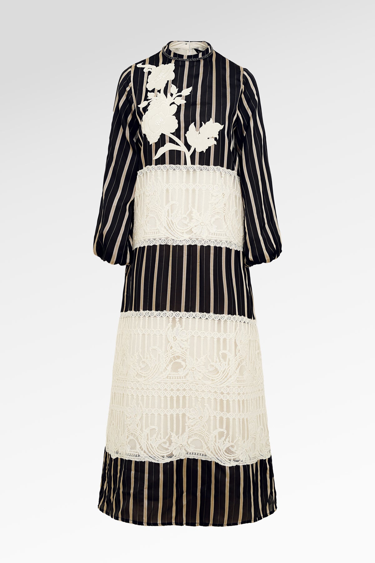 Blooming Eid Stripe Lace Dress - Black Iris