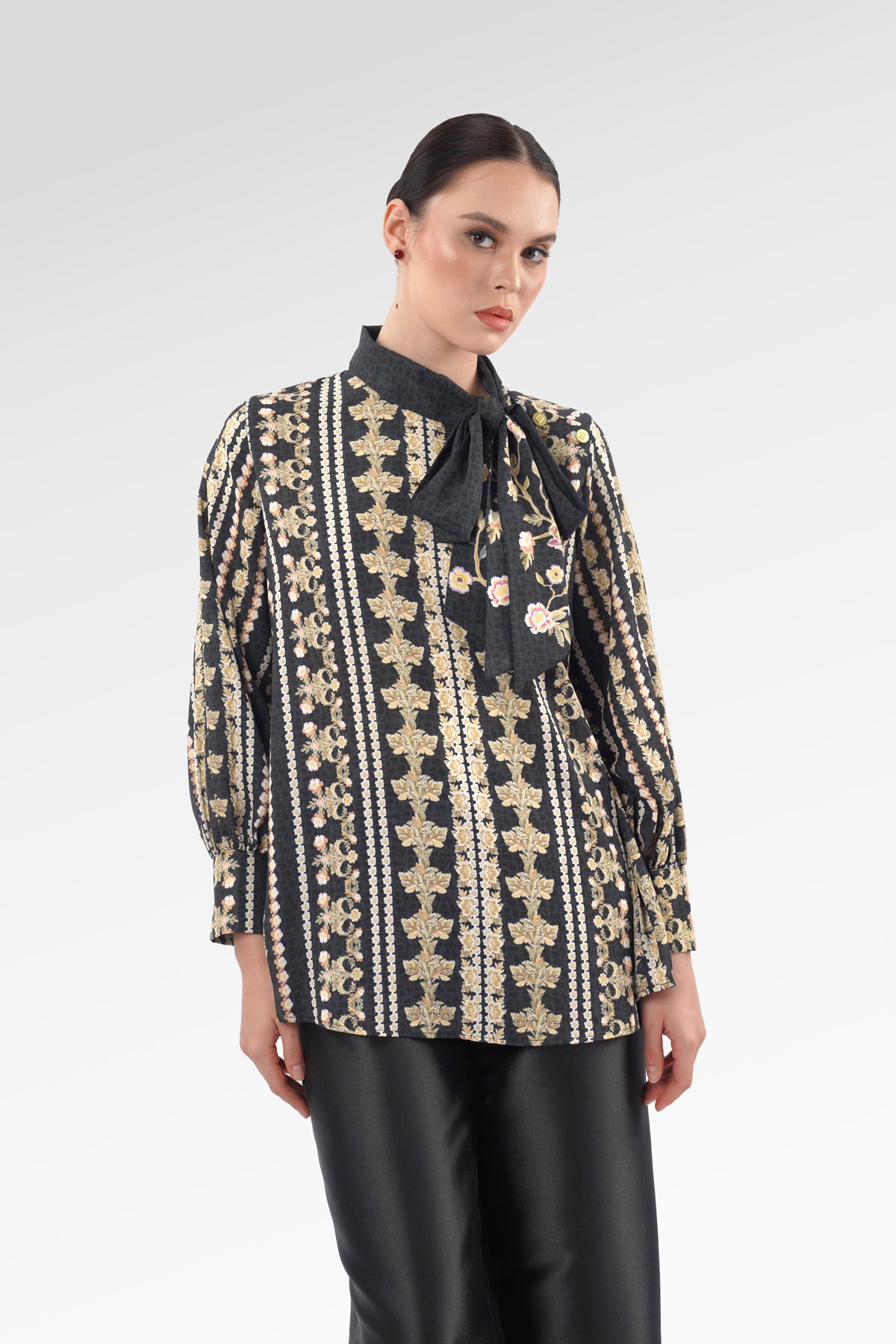 Blooming Eid Tie Blouse - Black Iris