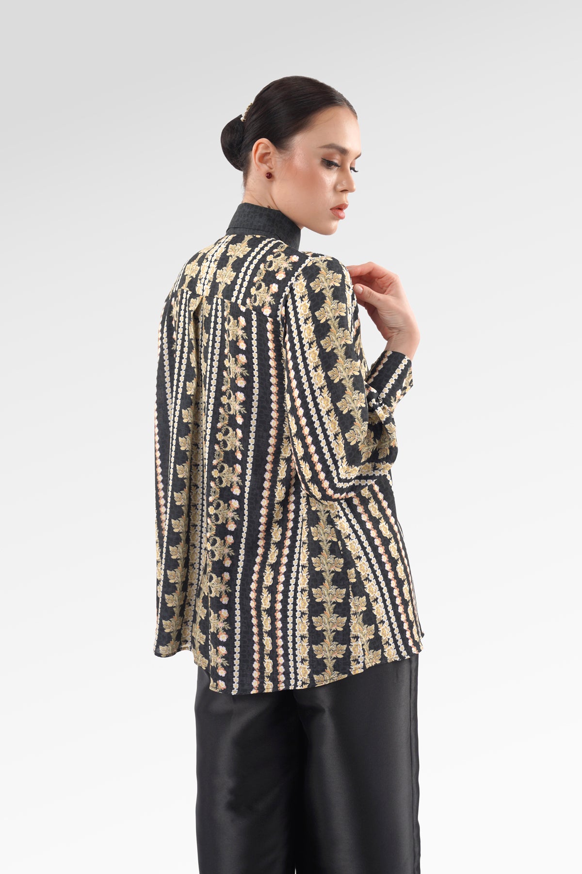 Blooming Eid Tie Blouse - Black Iris