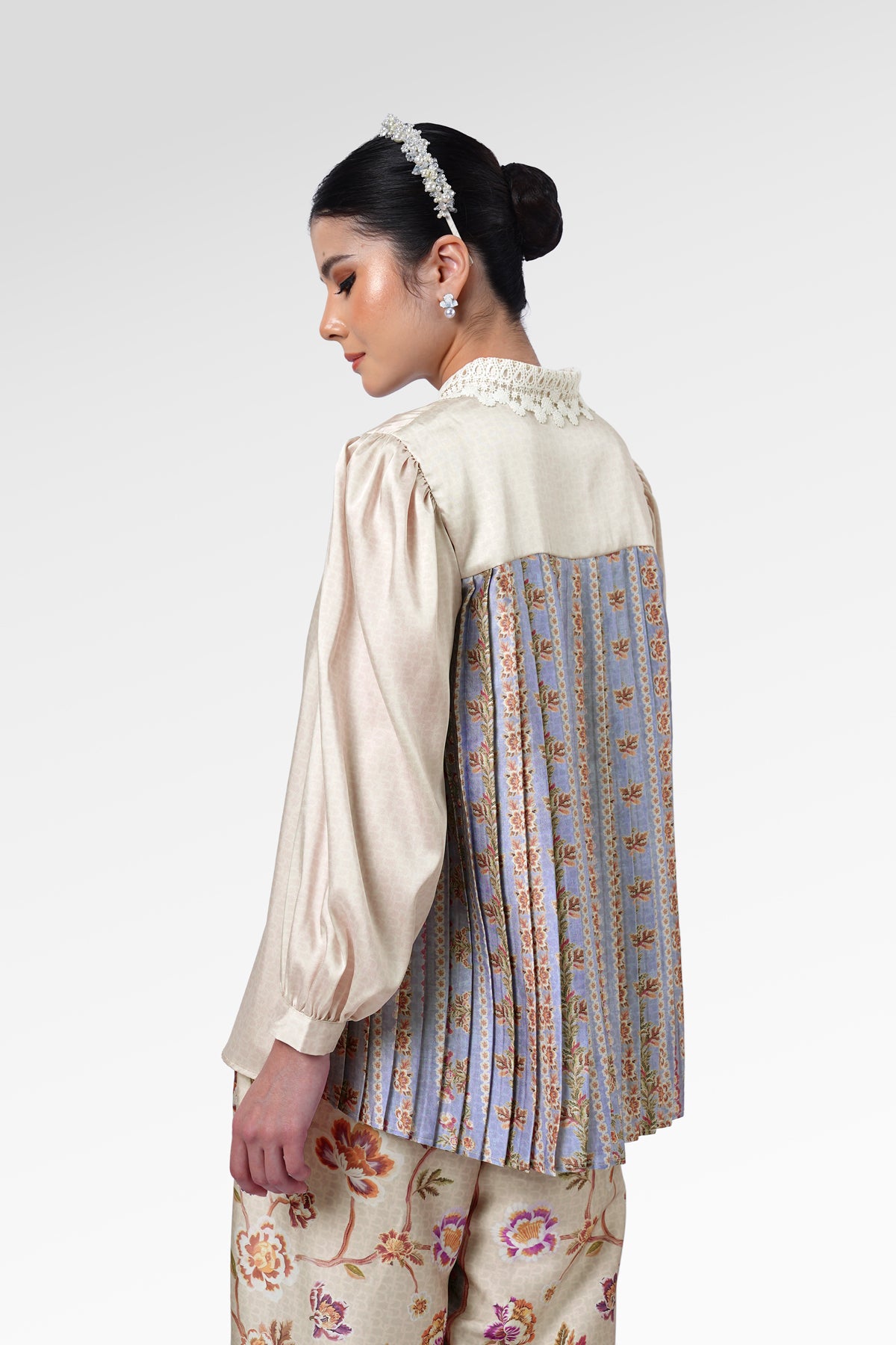 Blooming Eid Back Pleated Shirt - Blue Bell