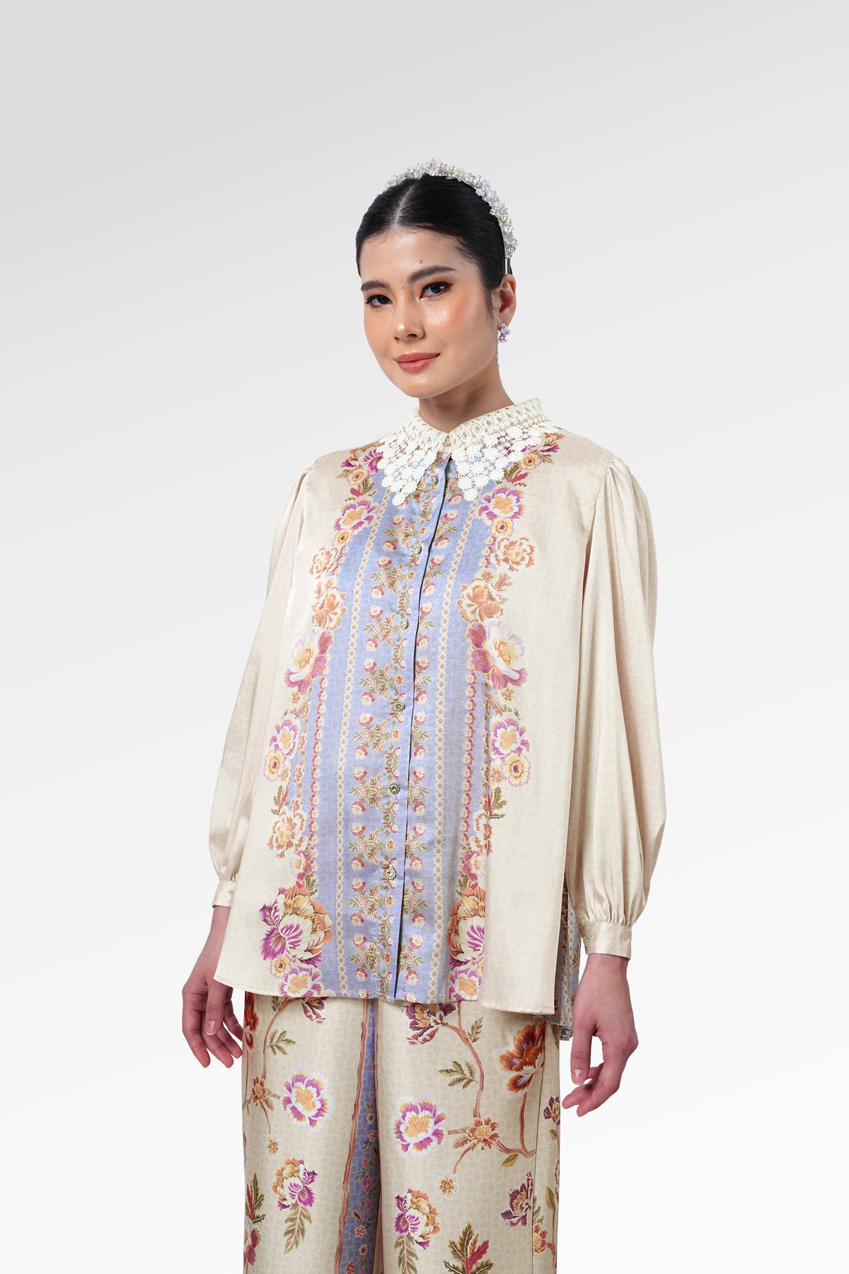 Blooming Eid Back Pleated Shirt - Blue Bell