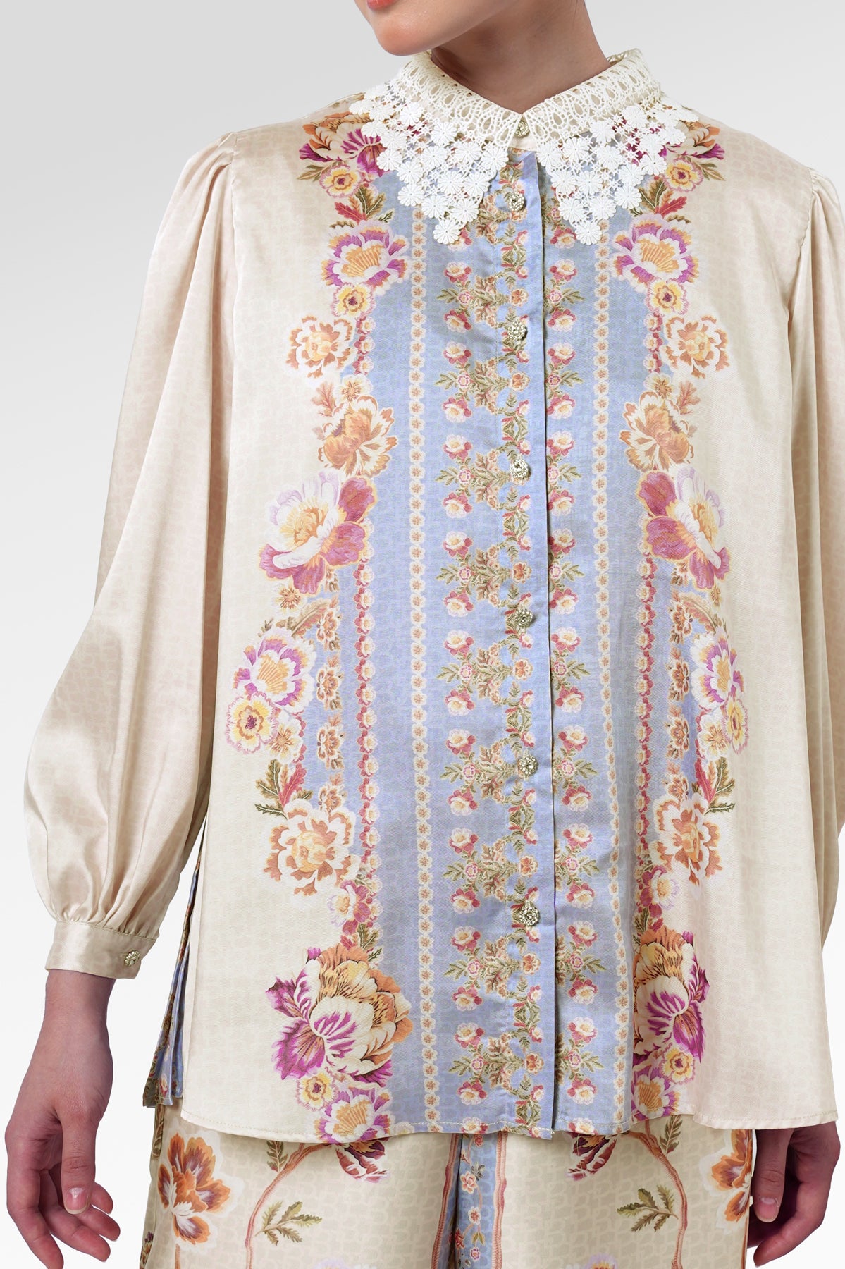 Blooming Eid Back Pleated Shirt - Blue Bell