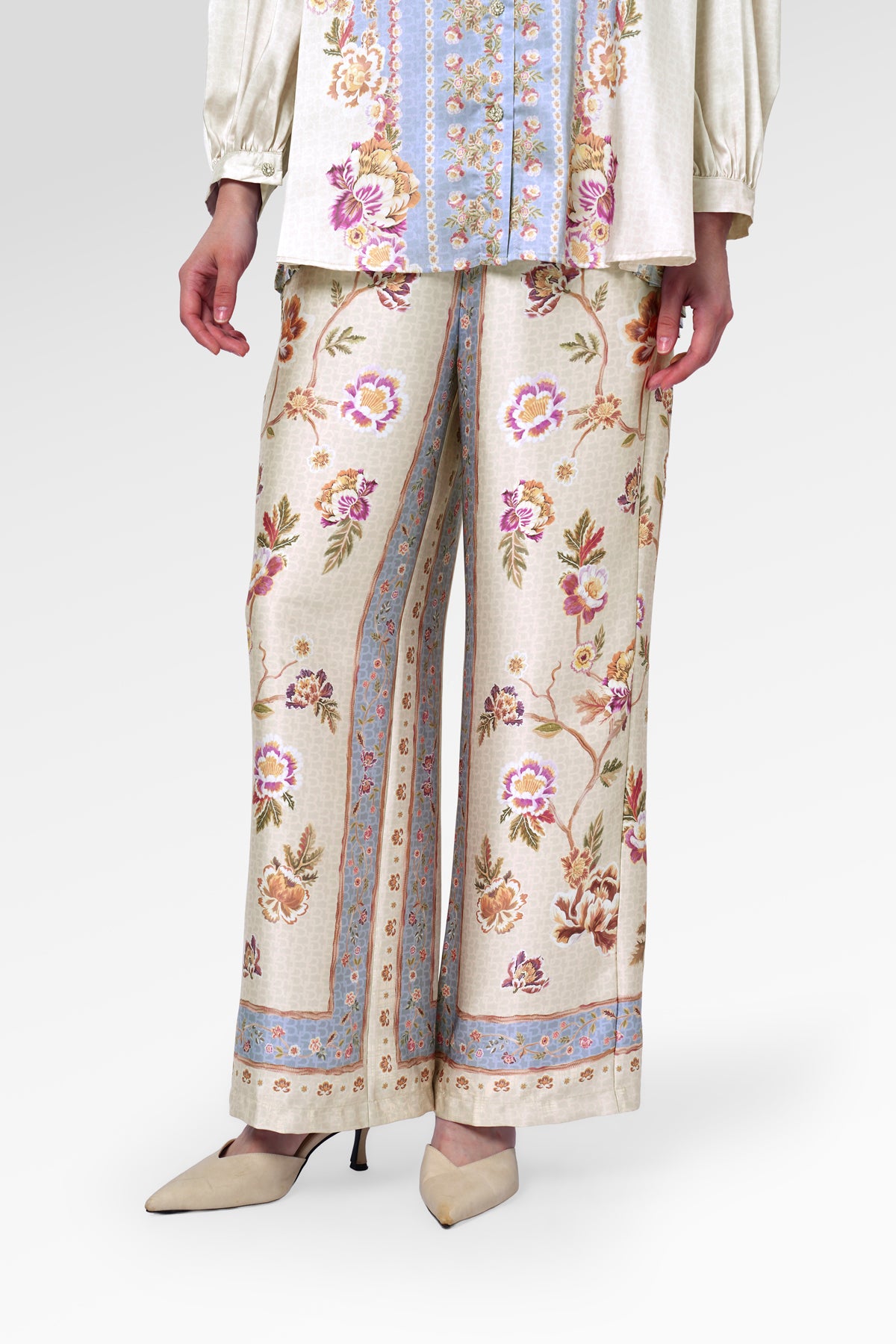 Blooming Eid Cullote Pants - Blue Bell