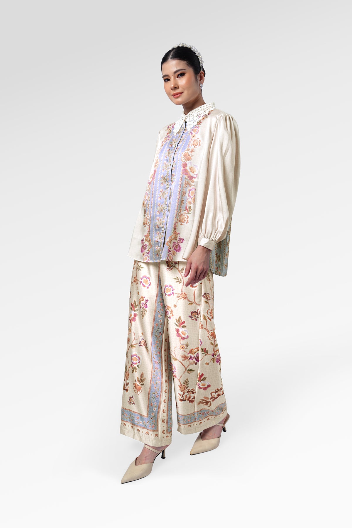 Blooming Eid Cullote Pants - Blue Bell