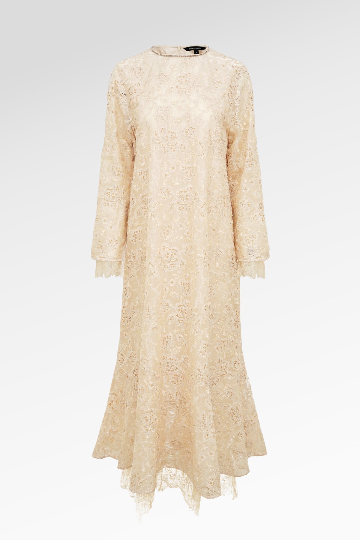Blooming Eid Lace Beaded Dress - Cream