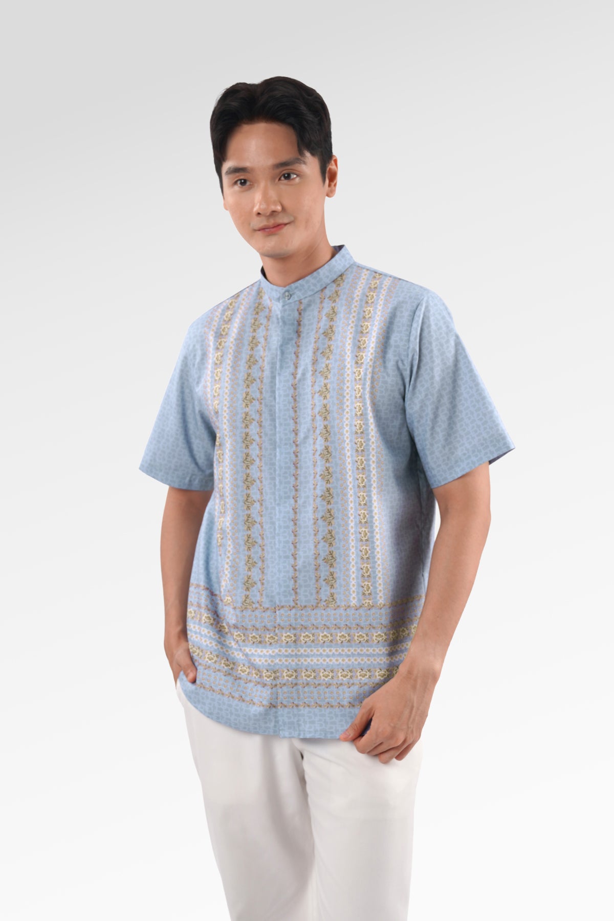 Blooming Eid Men Shirt - Blue Bell
