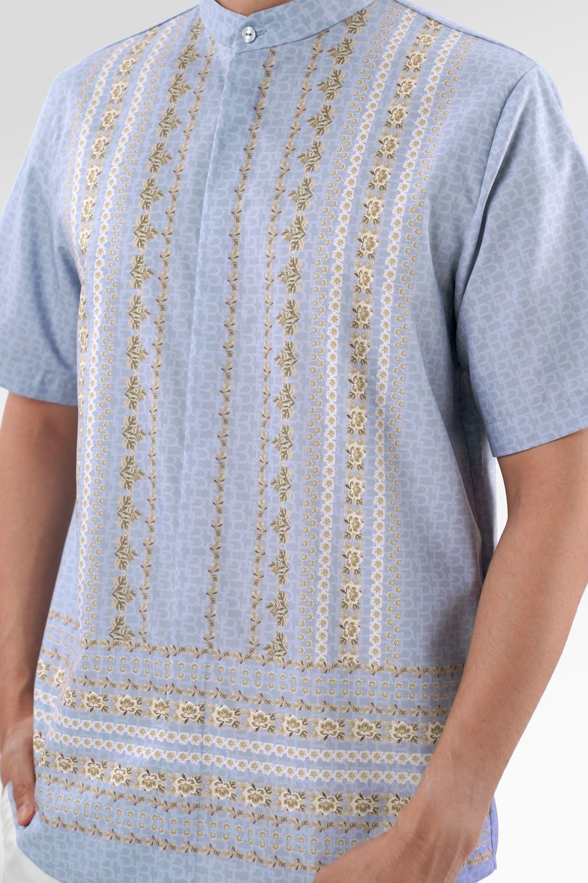 Blooming Eid Men Shirt - Blue Bell