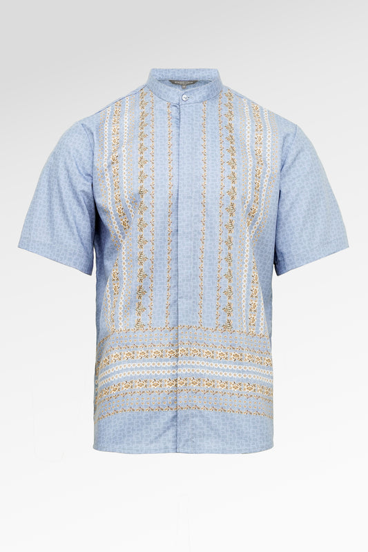 Blooming Eid Men Shirt - Blue Bell