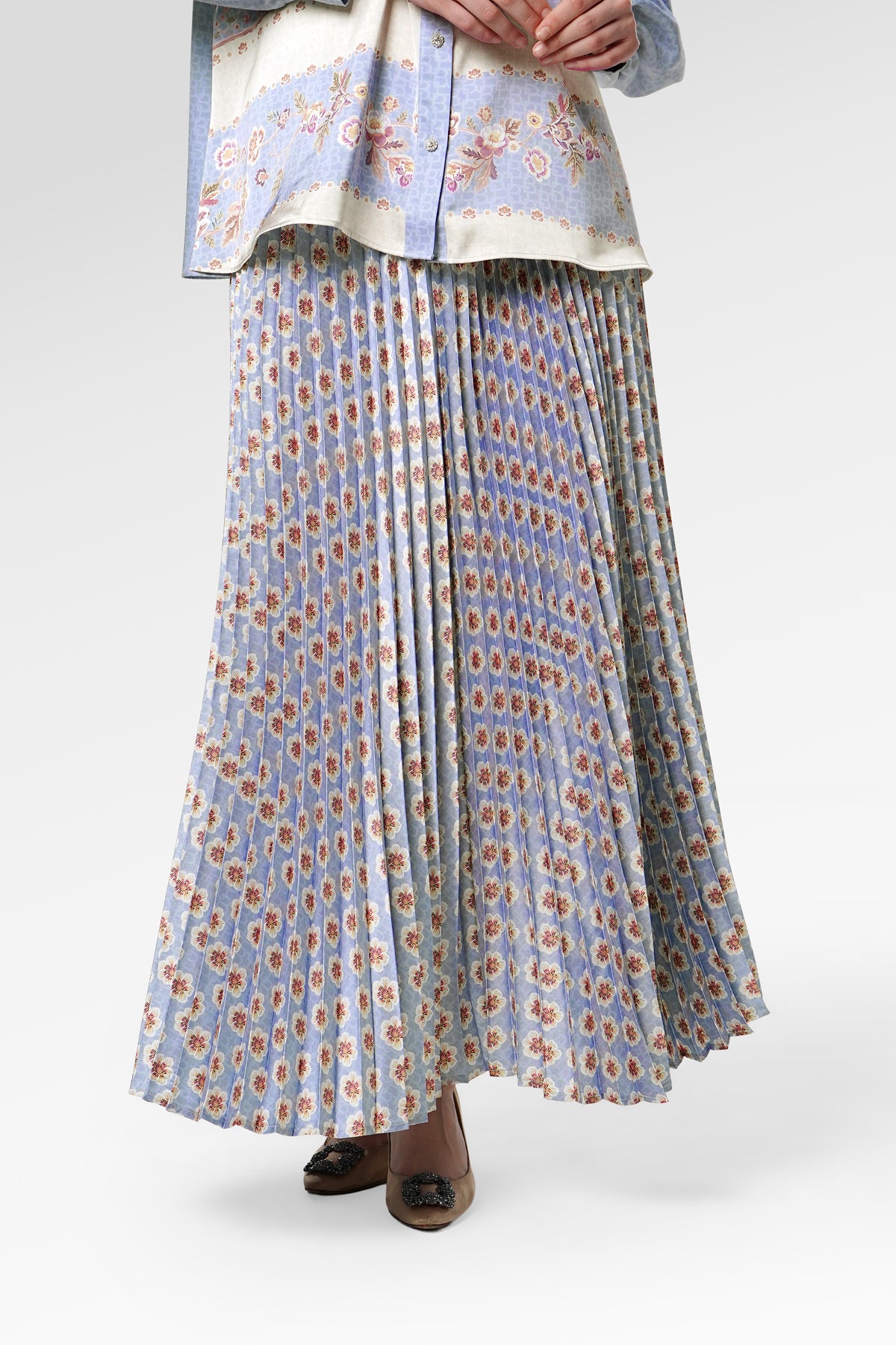 Blooming Eid Pleated Skirt - Blue Bell