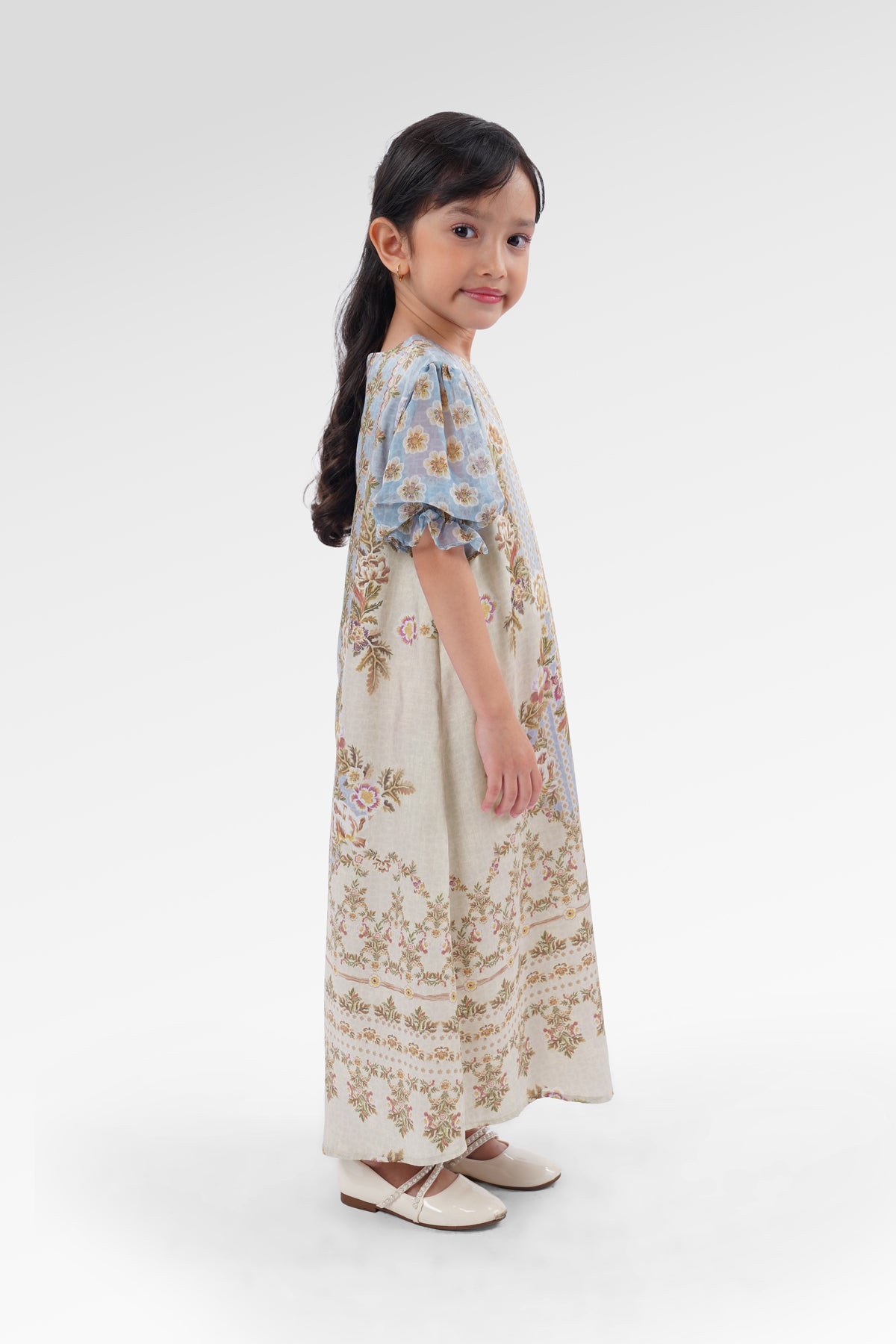 Blooming Eid Puffy Kids Dress - Blue Bell