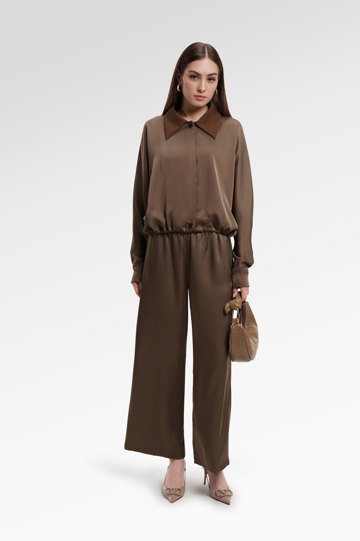 Bella Crop Shirt - Dark Taupe