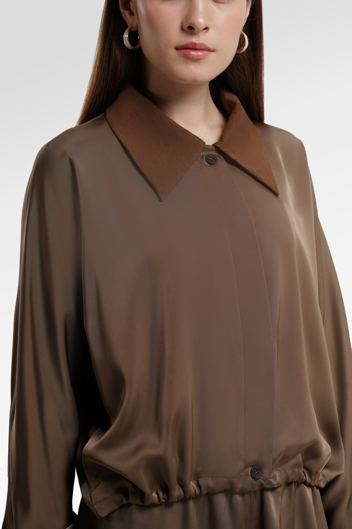 Bella Crop Shirt - Dark Taupe
