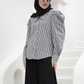Black Striped Shirt with Puff Sleeves