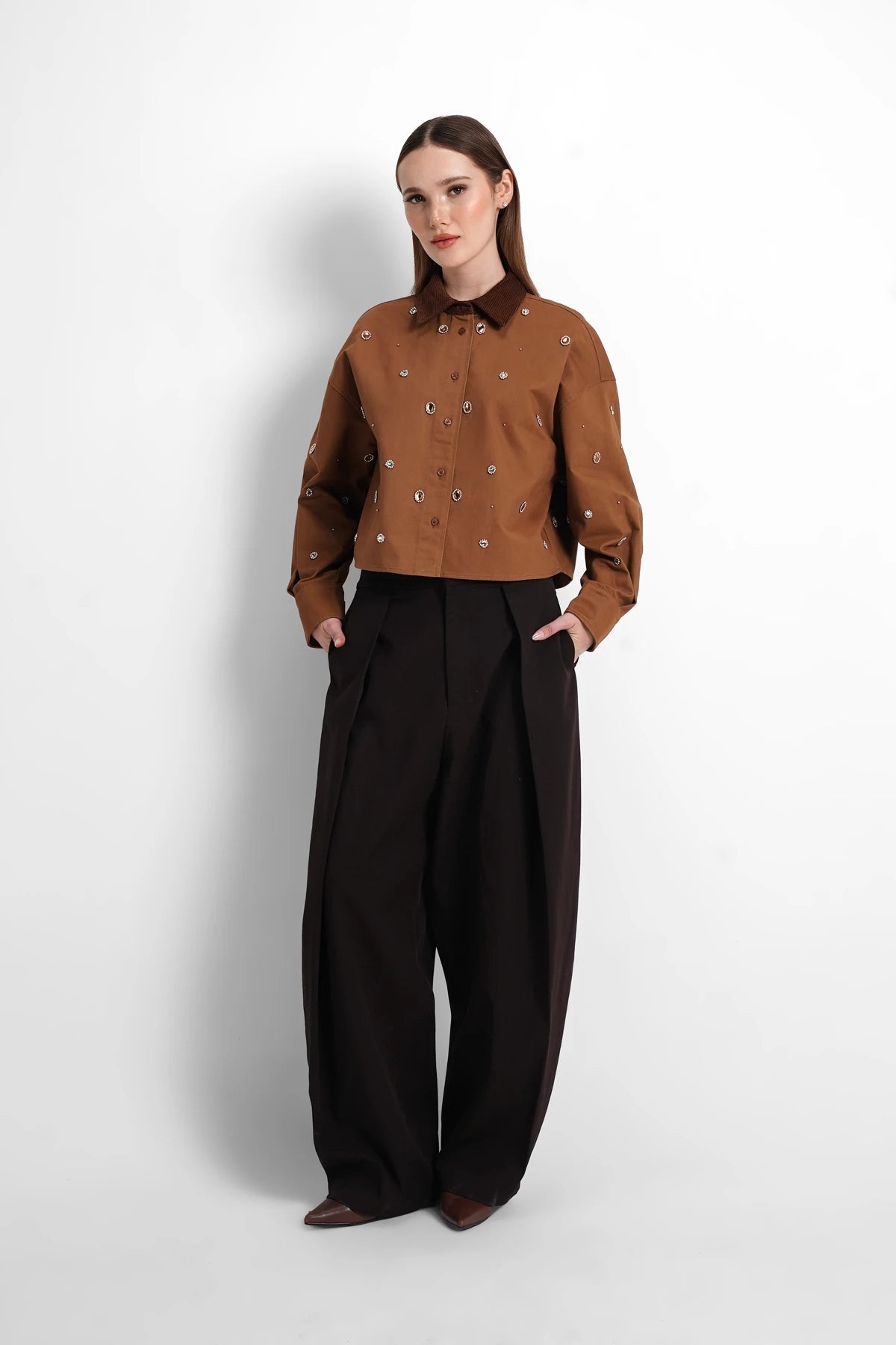 Blair Crop Shirt - Coffee