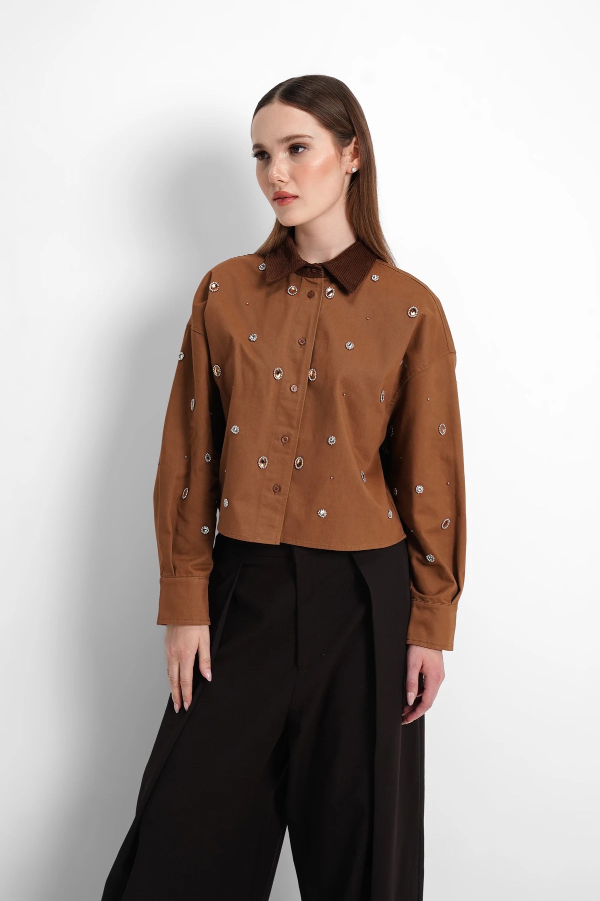 Blair Crop Shirt - Coffee