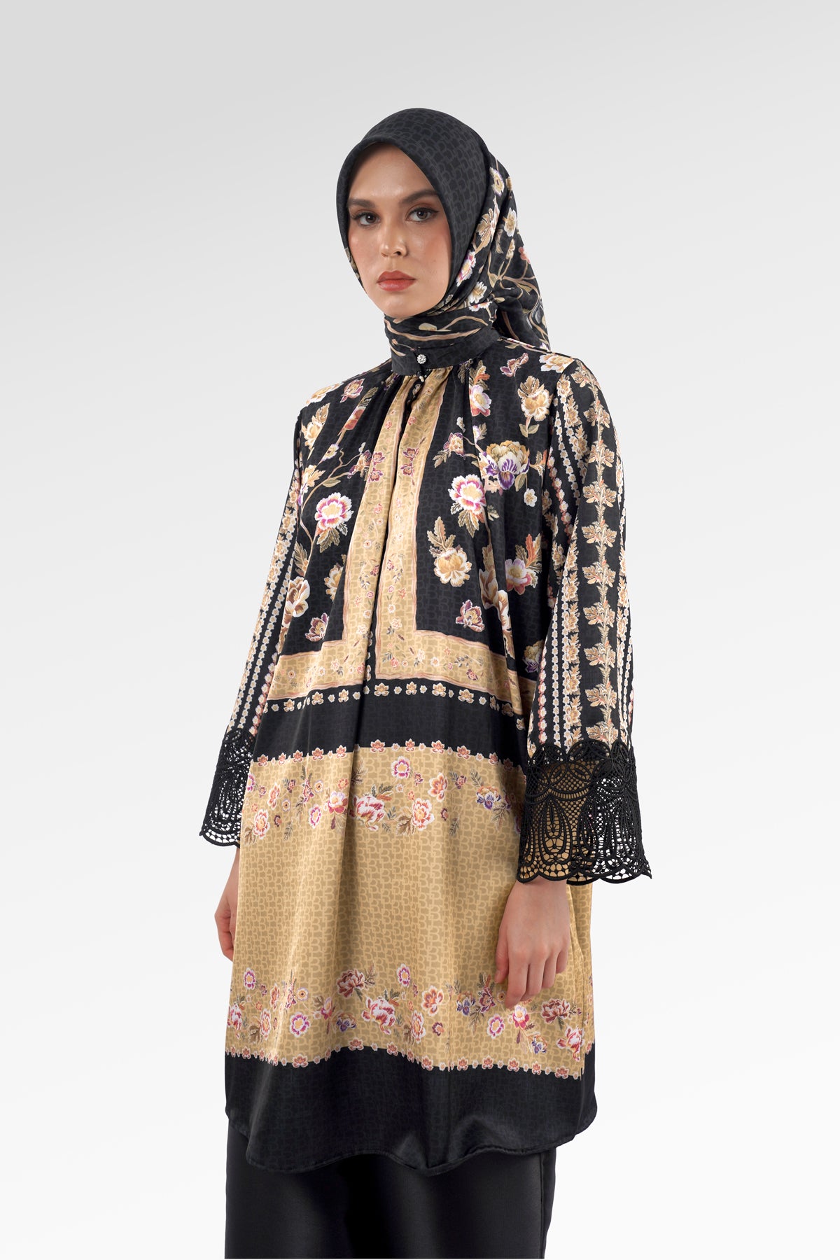 Blooming Eid Tunic - Black Iris