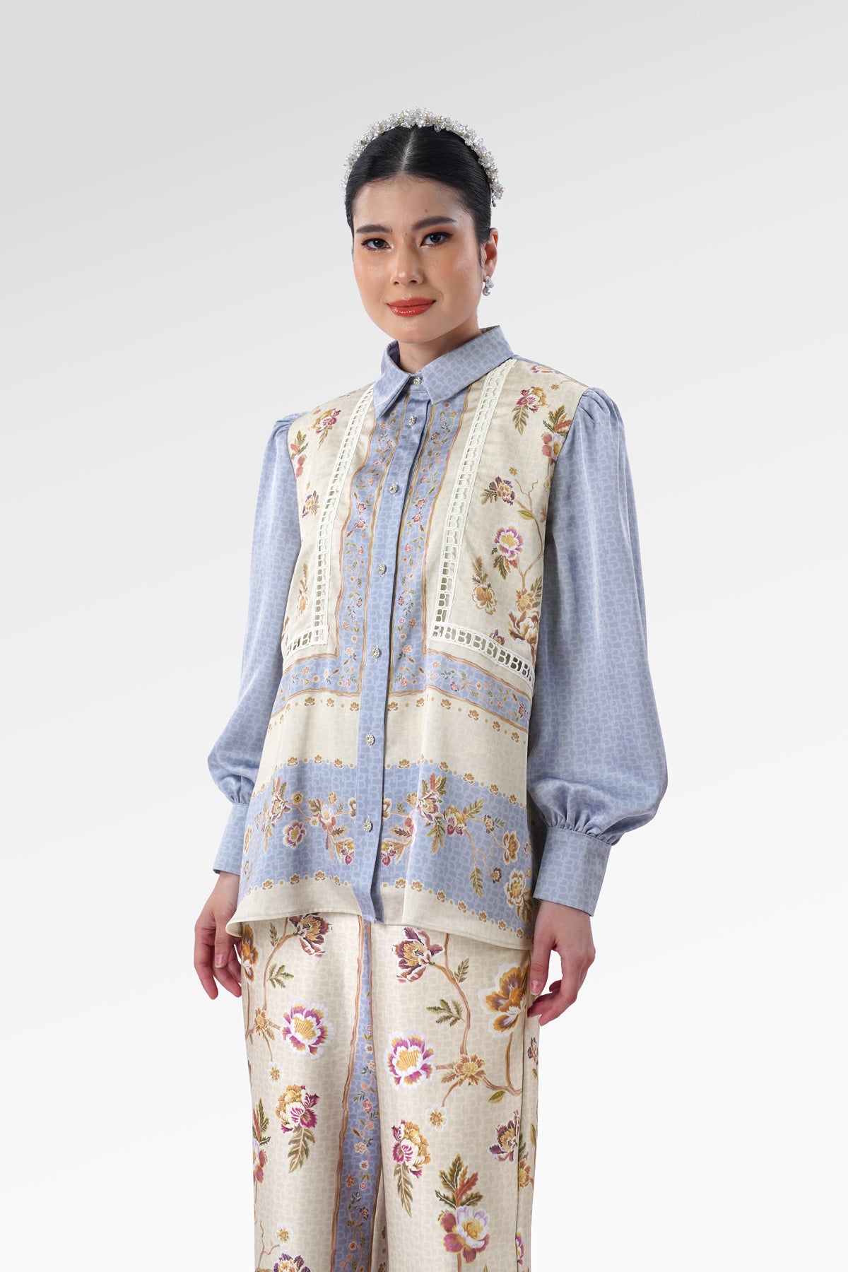 Blooming Eid Basic Shirt - Blue Bell
