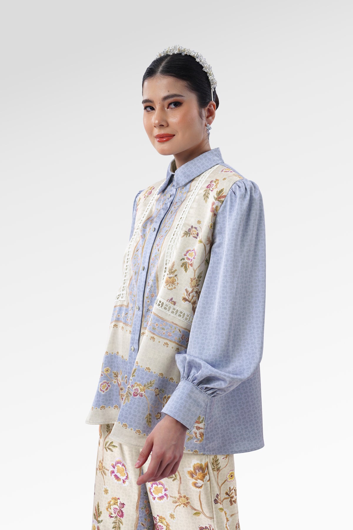 Blooming Eid Basic Shirt - Blue Bell