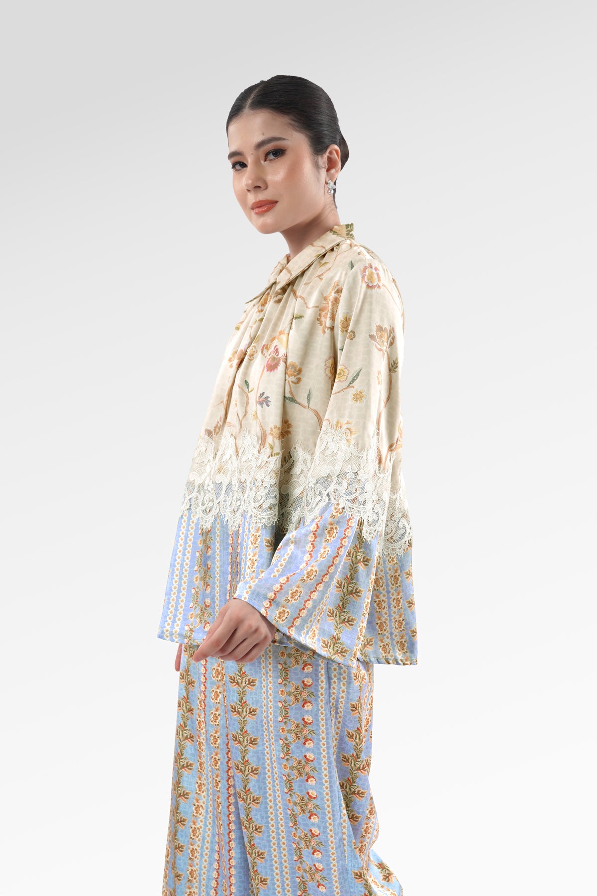 Blooming Eid Satin Shirt - Blue Bell