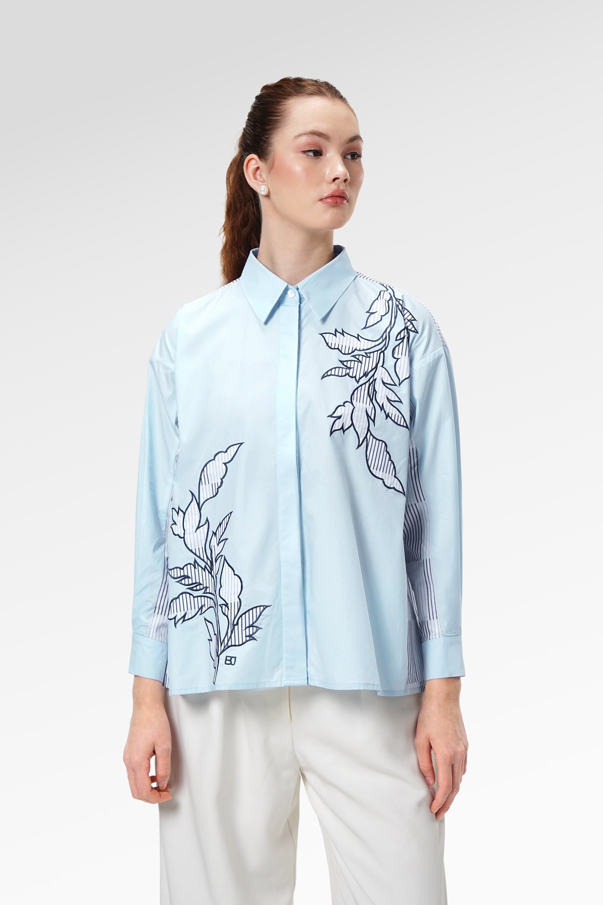 Brielle Embroidery Shirt - Sky Blue