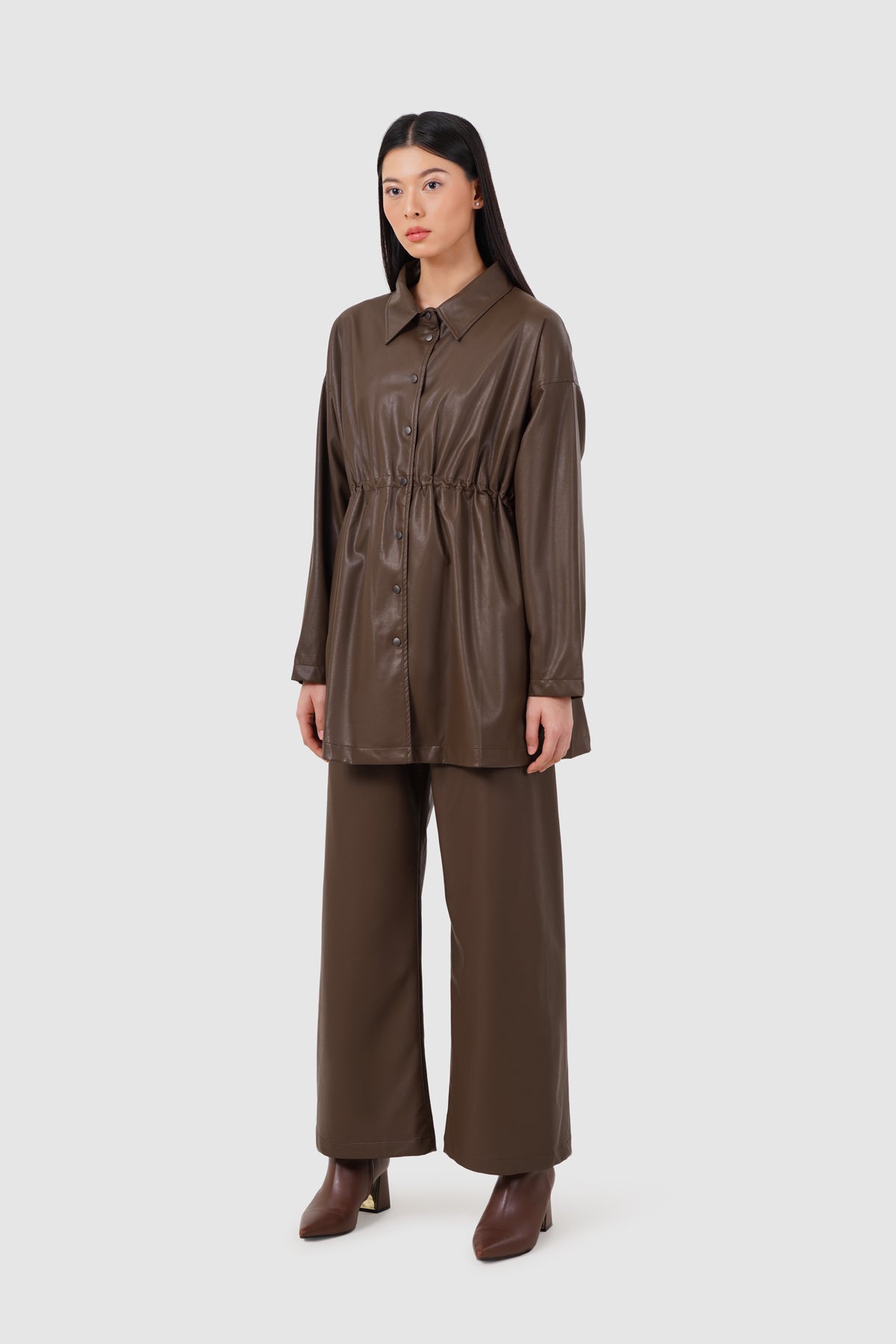 Carmela Leather Shirt - Brown