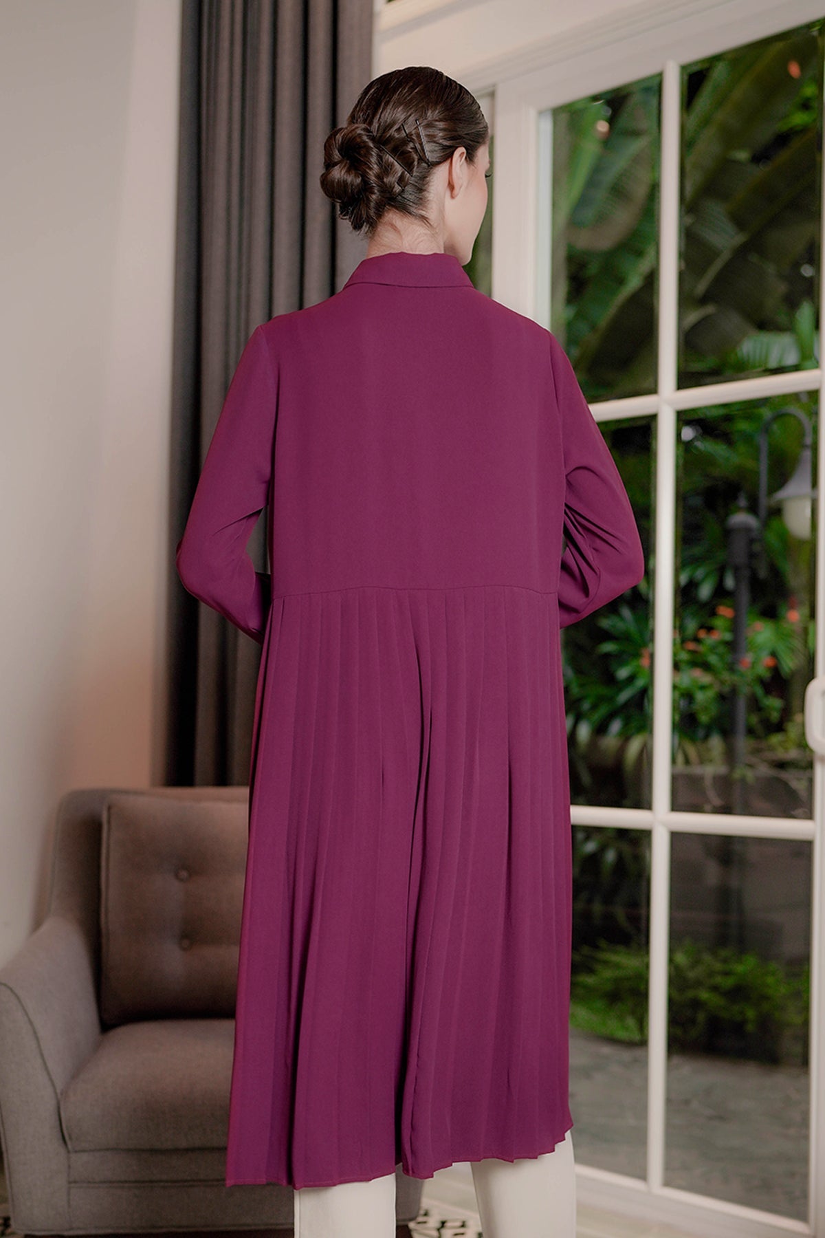 Short Raspberry Colored Dress Catia Midi Dress - Raspberry – Benang Jarum