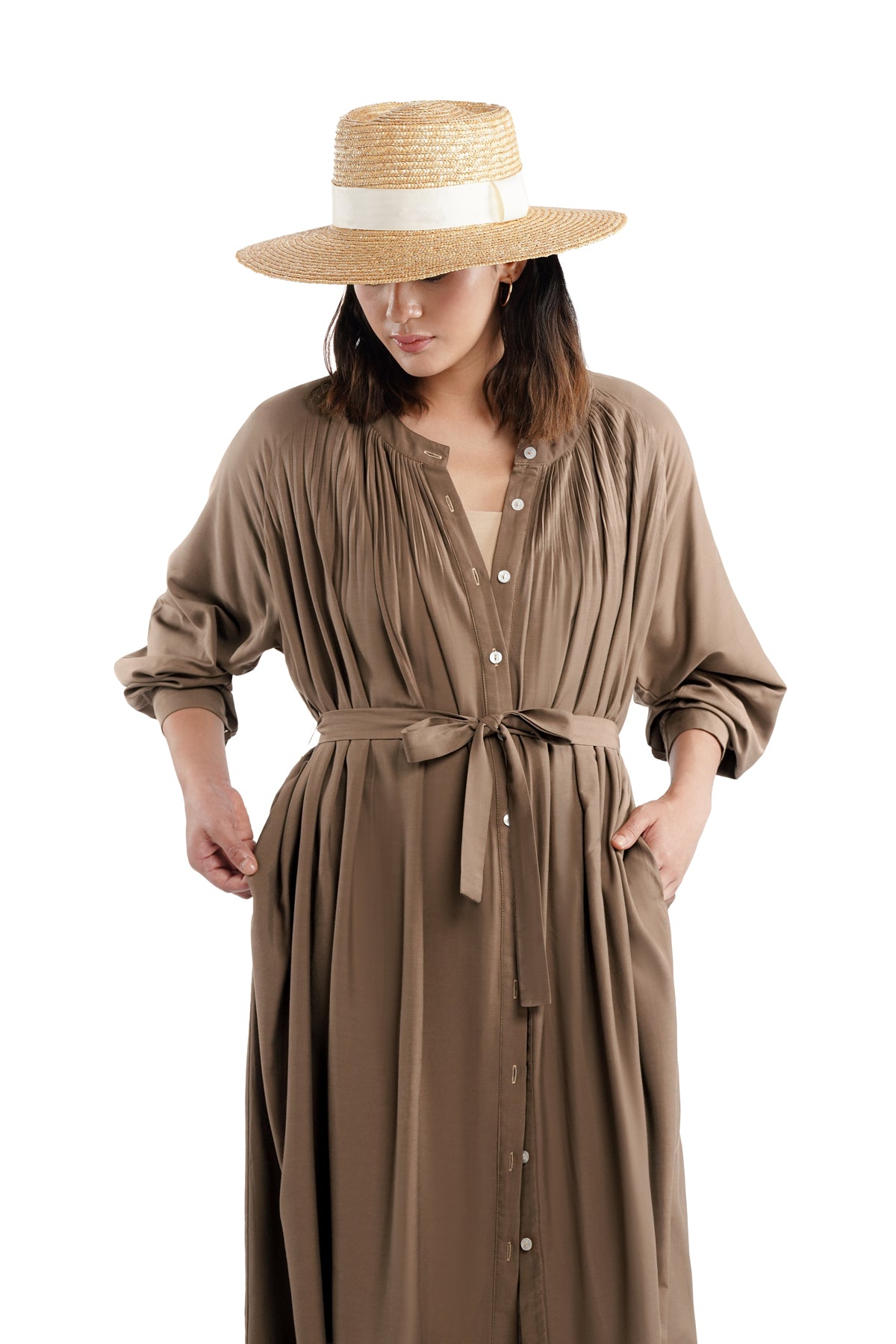Clara Pleats Dress - Desert Palm