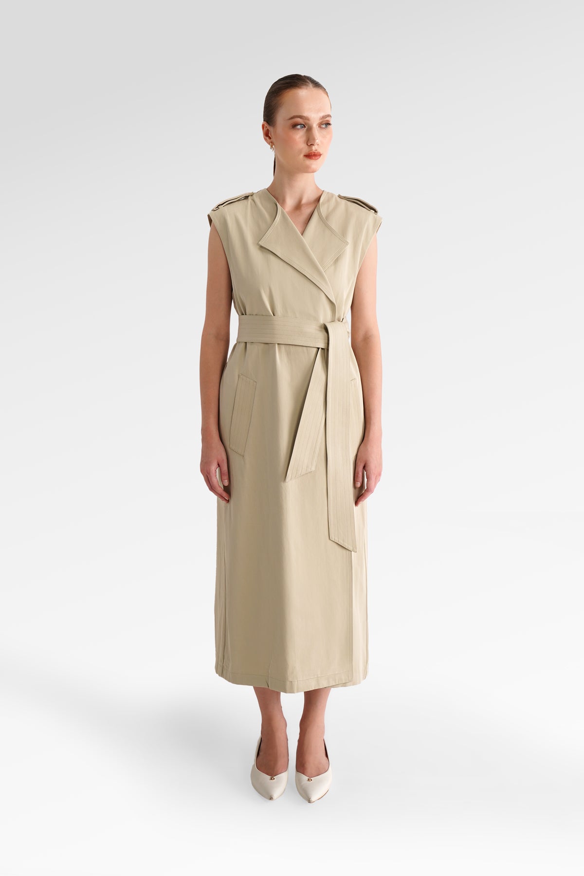 Clara Sleeveless Coat - Taupe