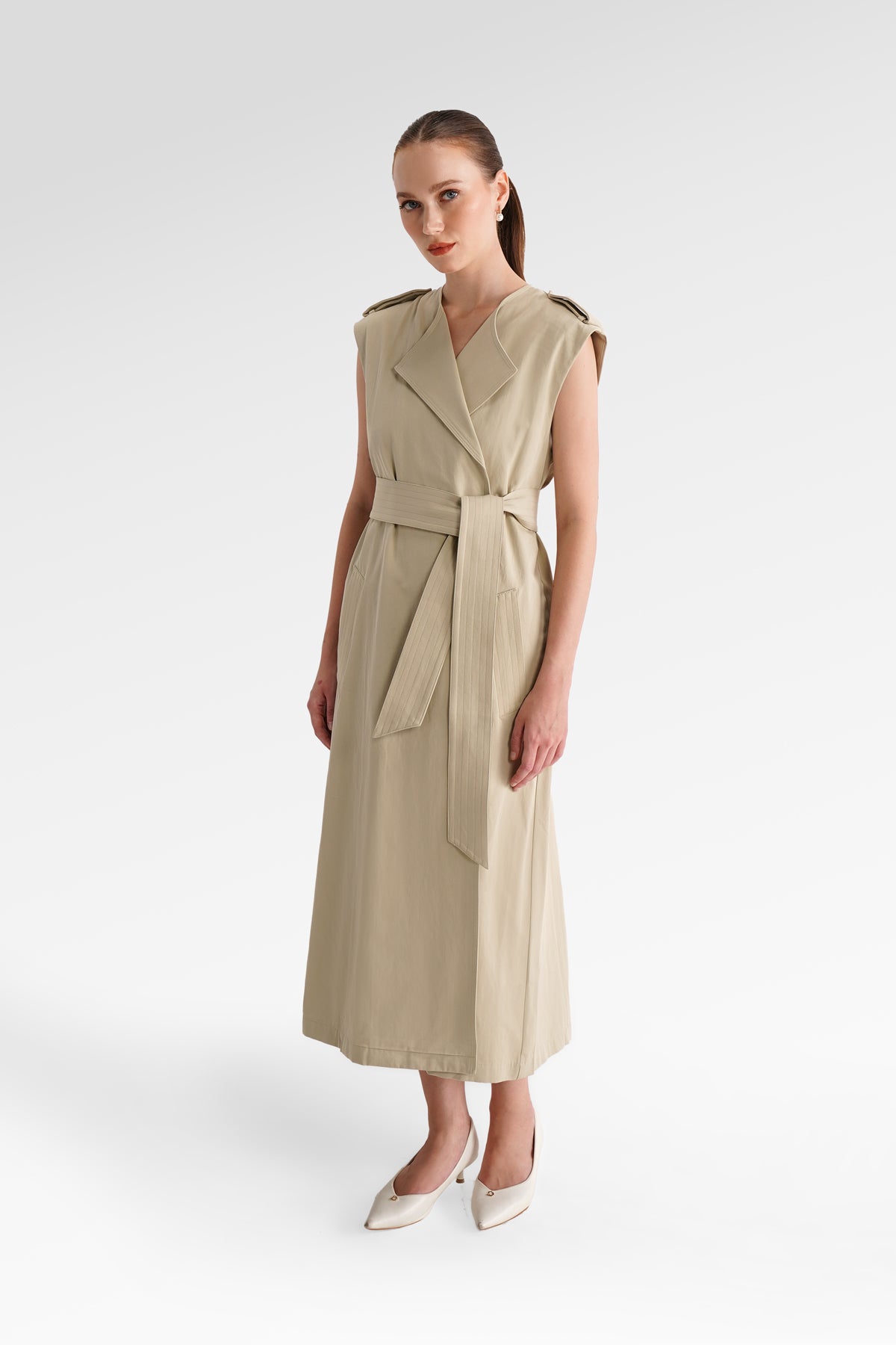 Clara Sleeveless Coat - Taupe