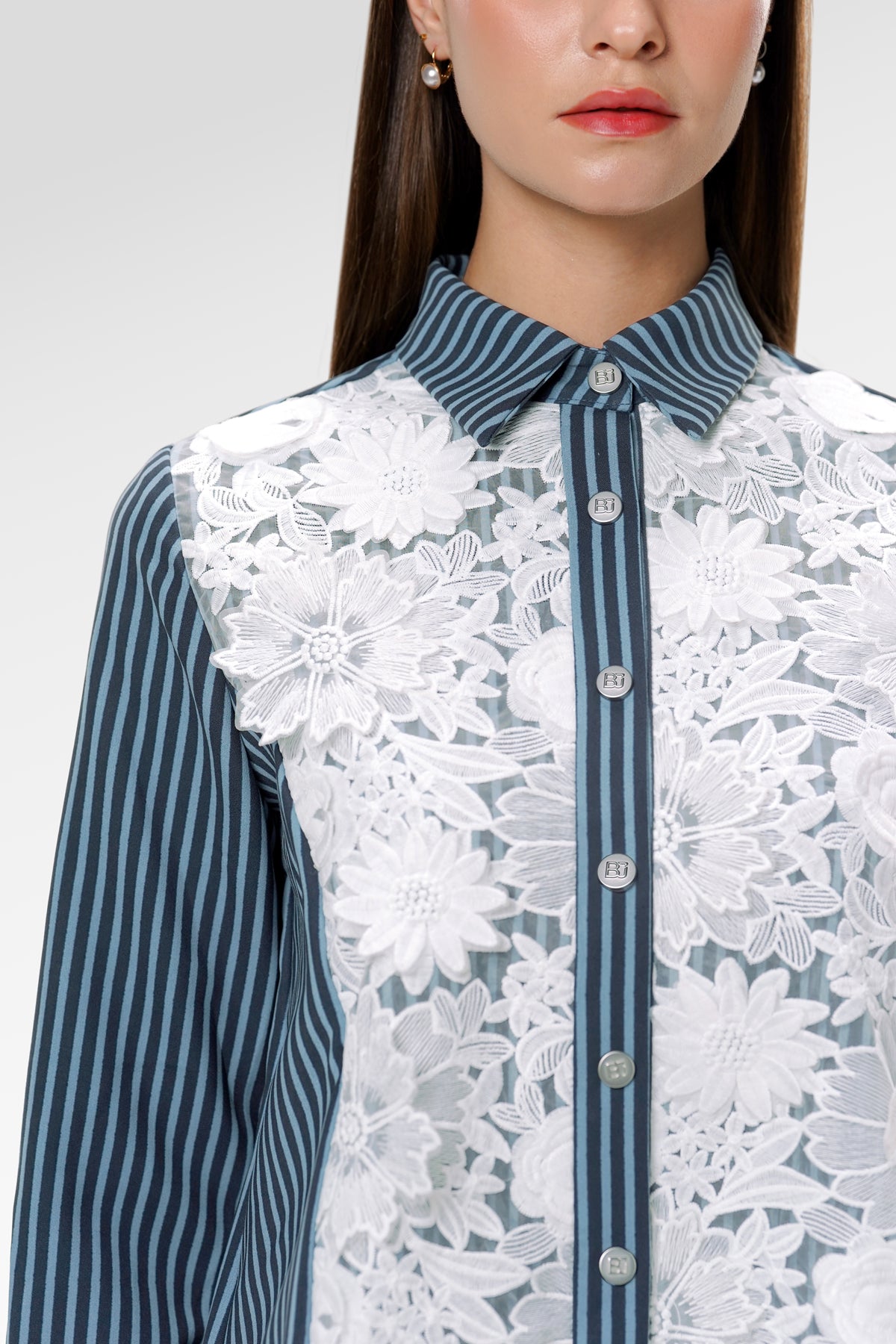 Clarisse Lace Shirt - Navy Blossom