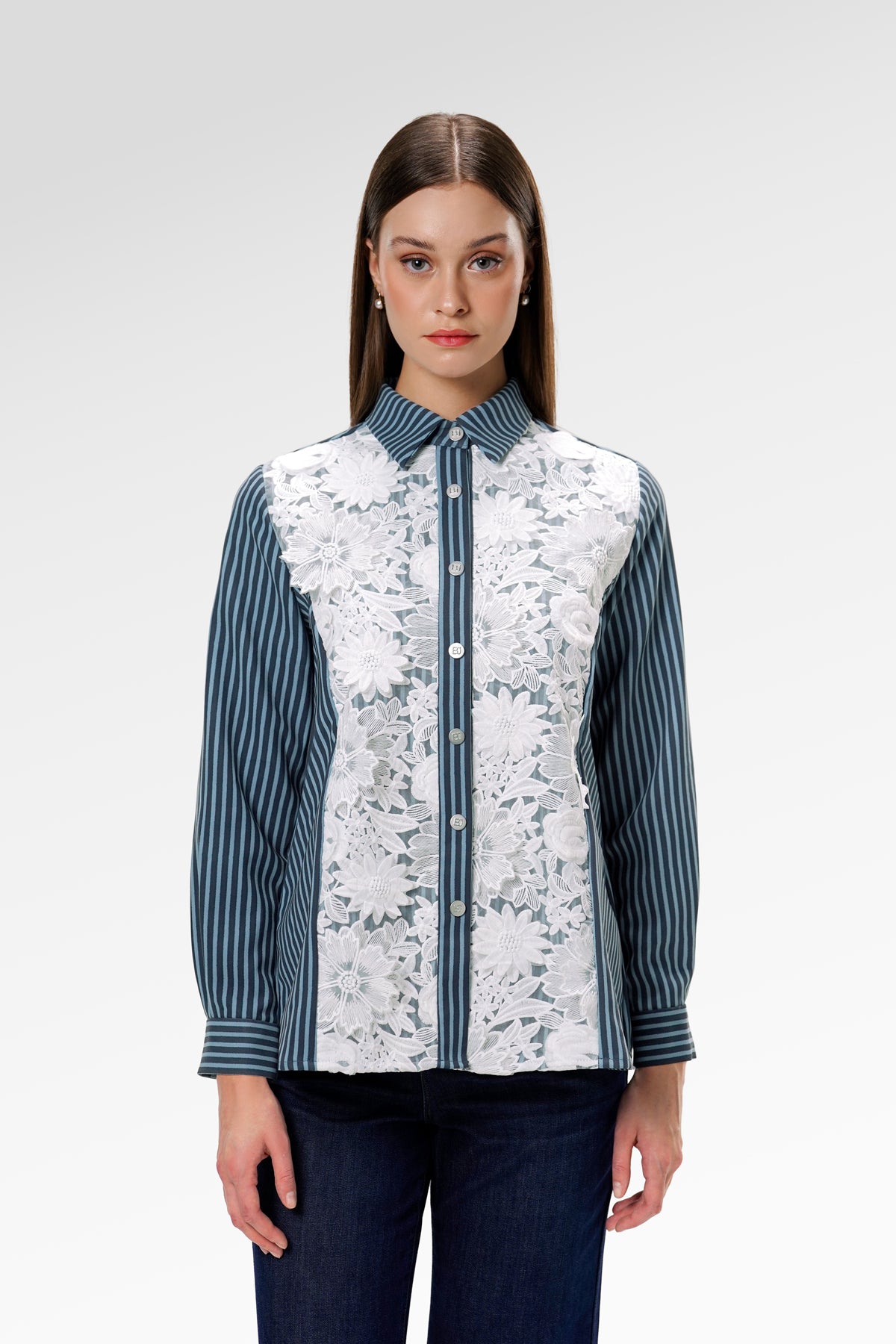 Clarisse Lace Shirt - Navy Blossom