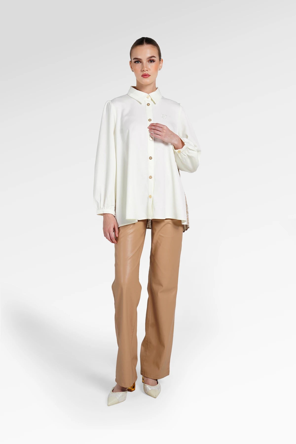 Denim Tales Back Pleated Shirt - White