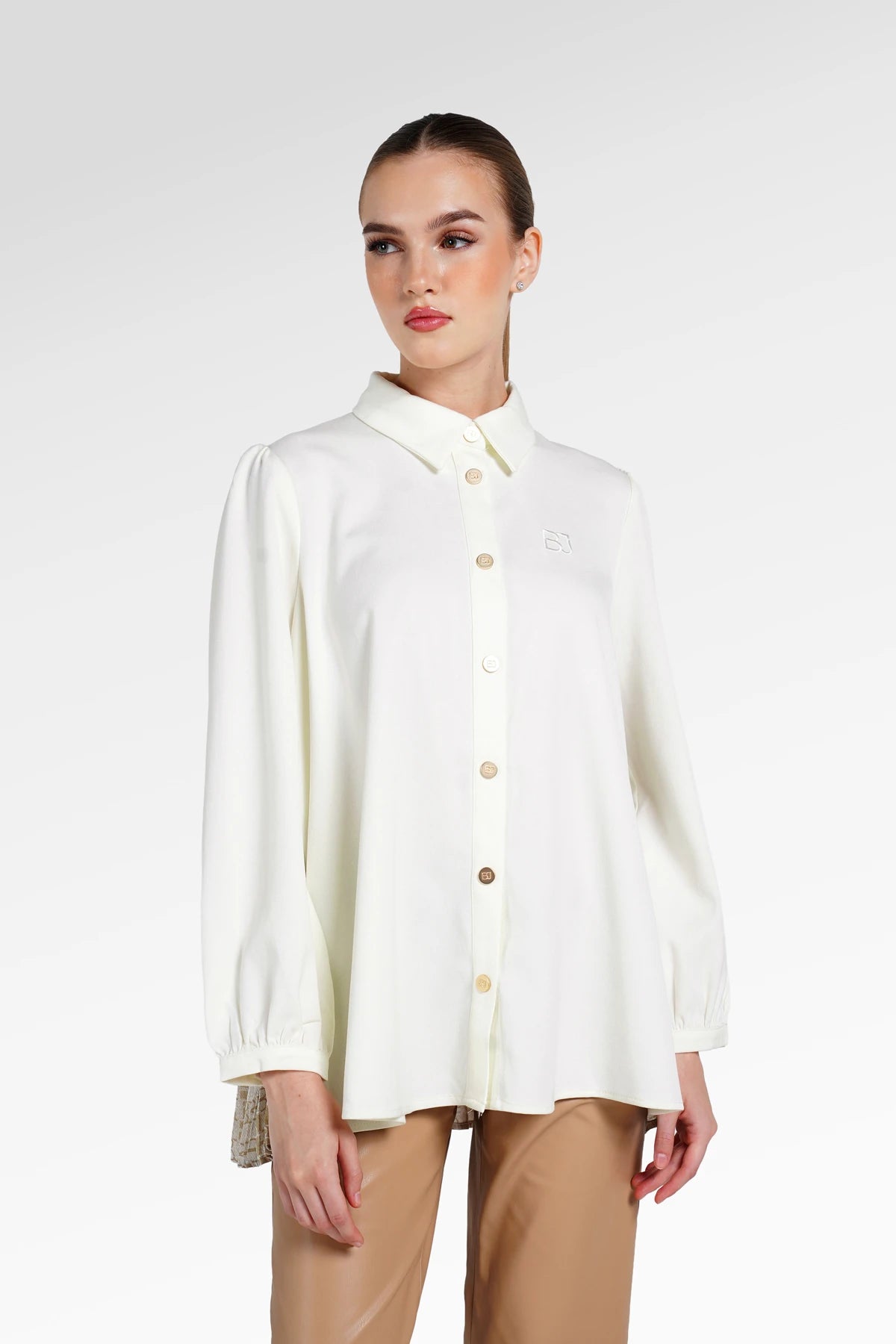 Denim Tales Back Pleated Shirt - White