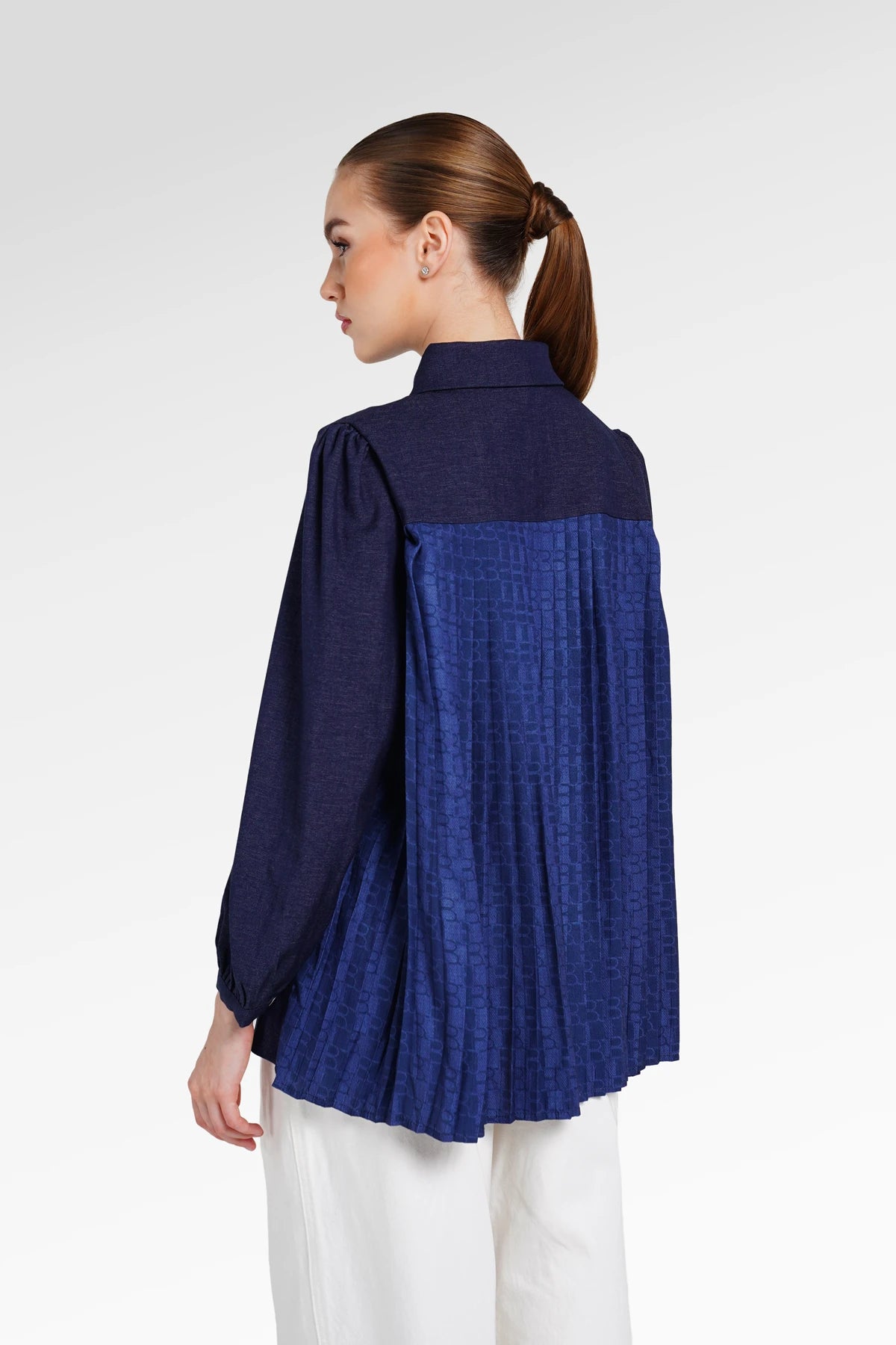 Denim Tales Back Pleated Shirt - Dark Blue