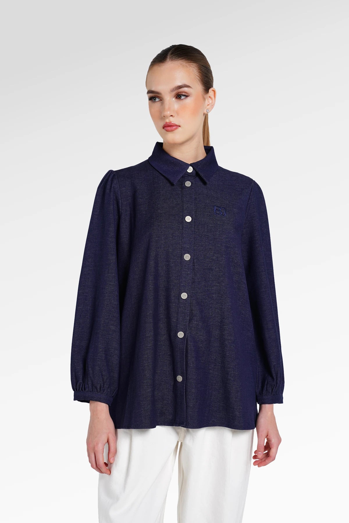 Denim Tales Back Pleated Shirt - Dark Blue