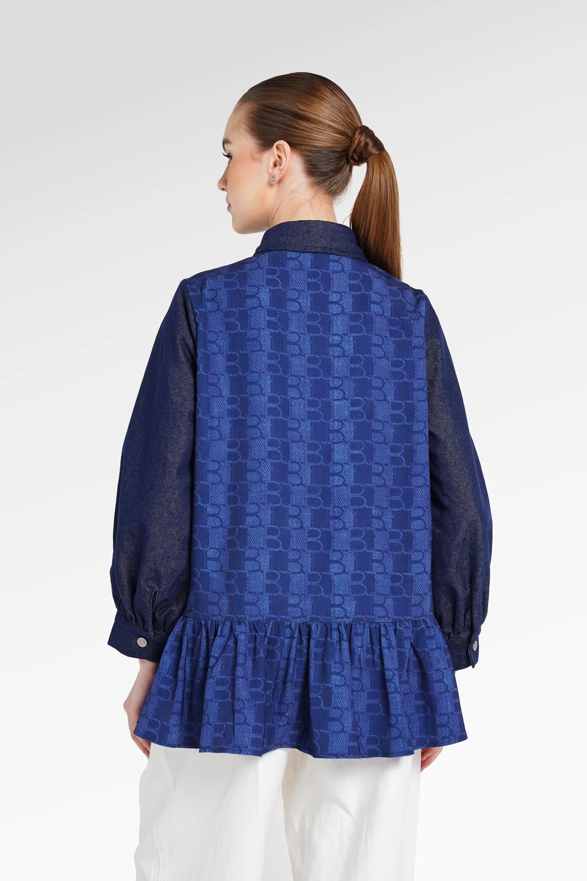 Denim Tales Peplum Shirt - Dark Blue
