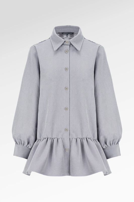 Denim Tales Peplum Shirt - Grey