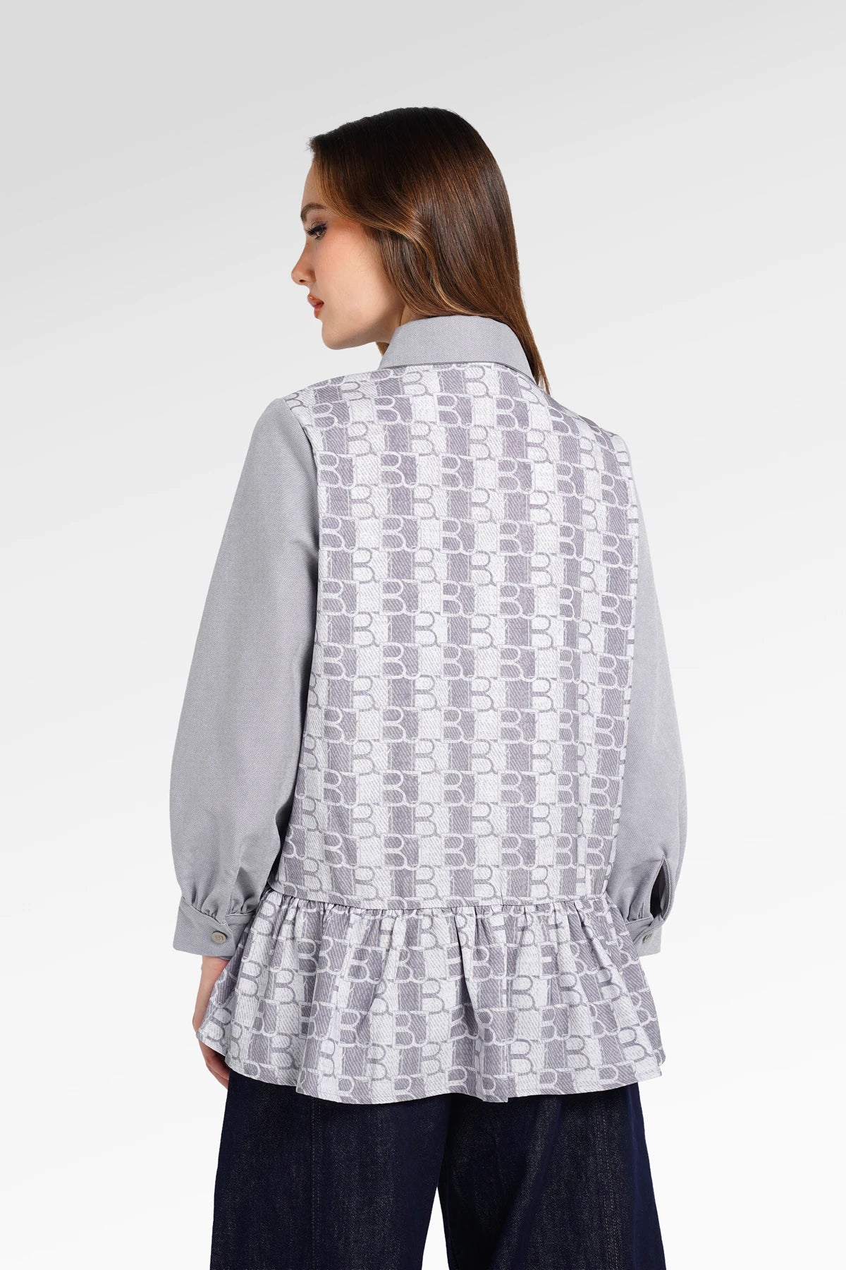 Denim Tales Peplum Shirt - Grey