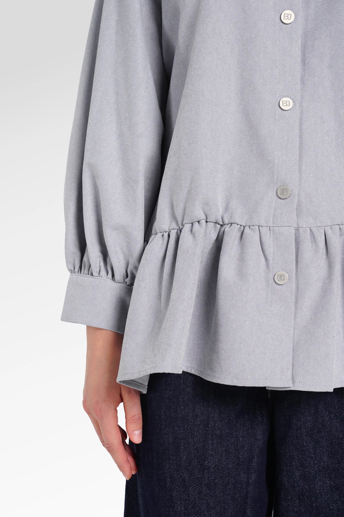 Denim Tales Peplum Shirt - Grey