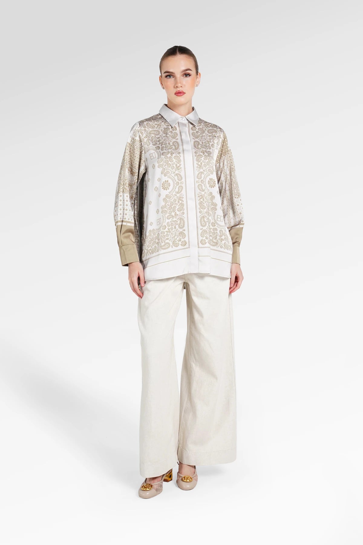 Denim Tales Pleated Panel Shirt - Cream