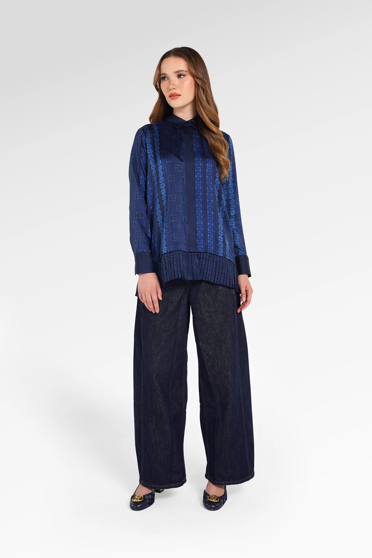 Denim Tales Pleated Panel Shirt - Dark Blue