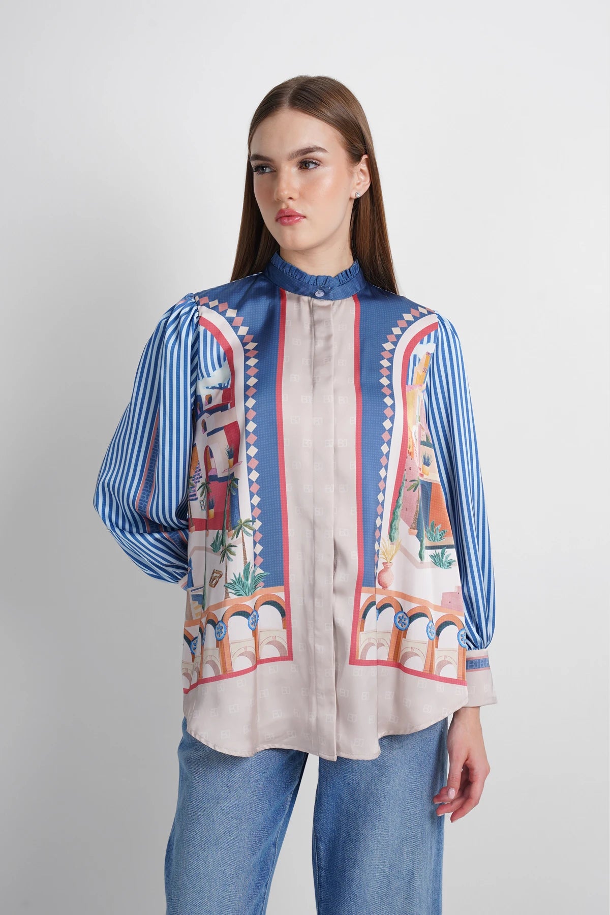 Dreamscape Back Pleated Shirt - Malibu