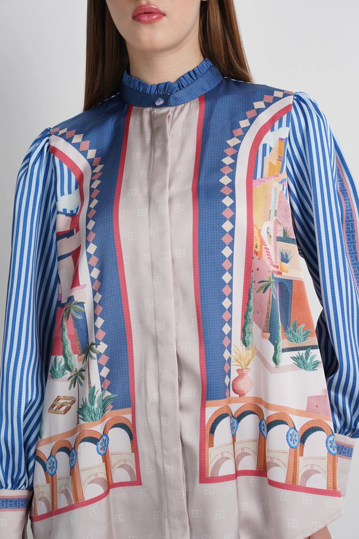 Dreamscape Back Pleated Shirt - Malibu