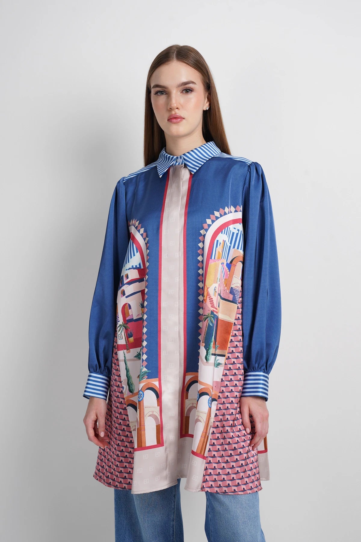 Dreamscape Godet Tunic Shirt - Malibu
