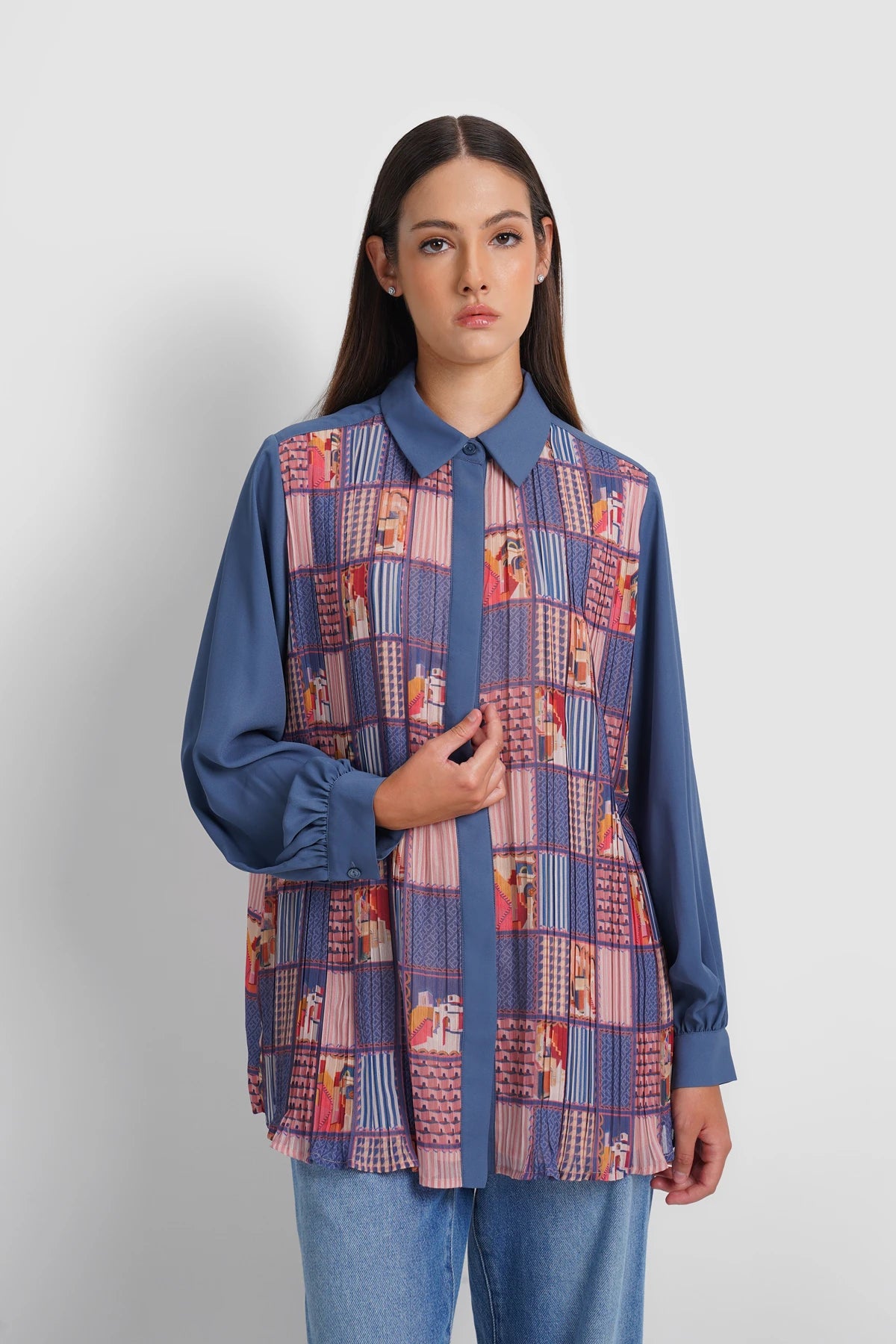 Dreamscape Pleated Shirt - Malibu