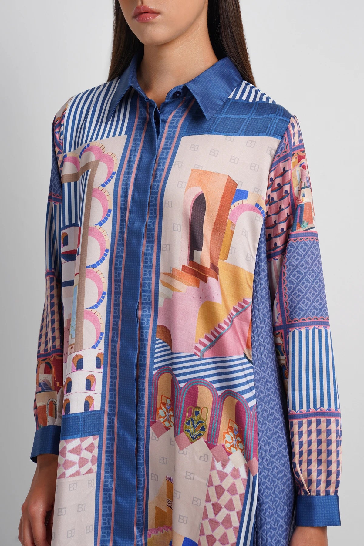 Dreamscape Pleated Shirt Dress - Malibu